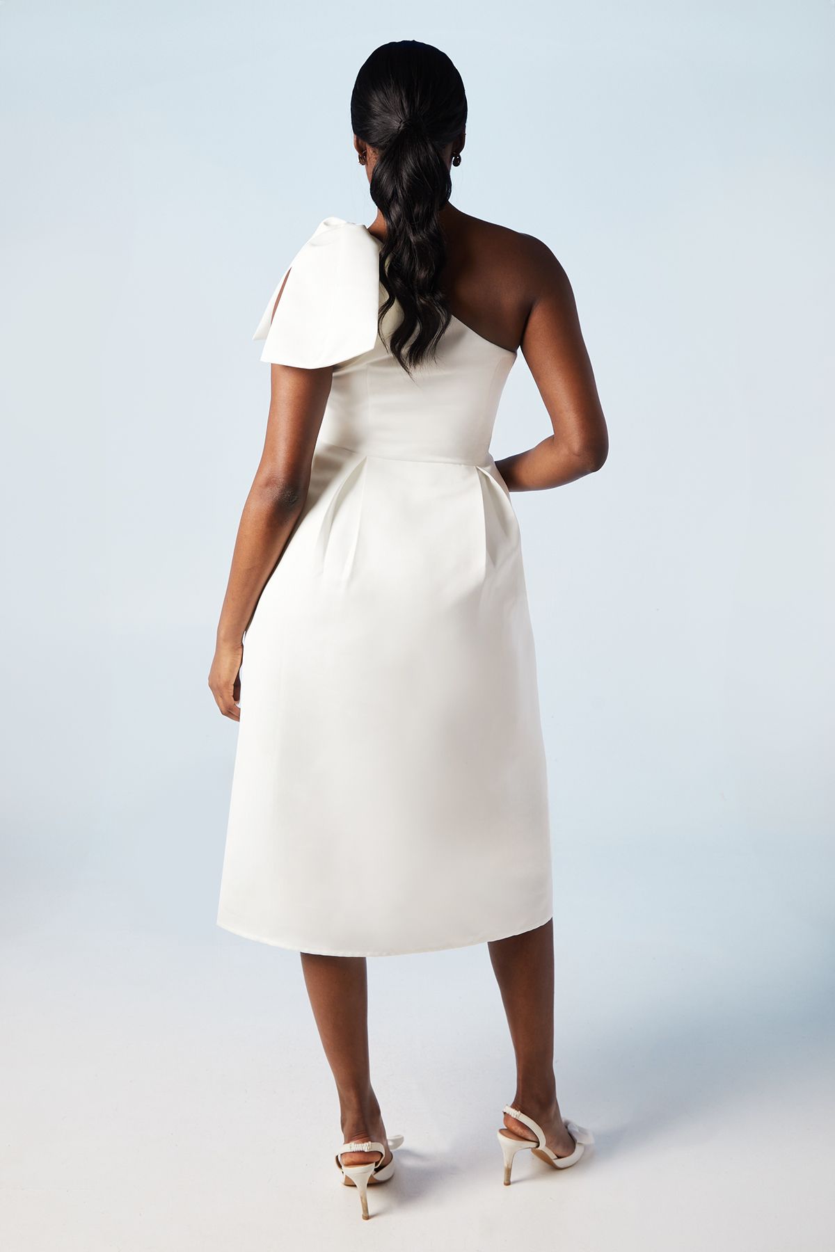 Coast Statement Bow One Shoulder Midi Wedding Dress Ivory image 3