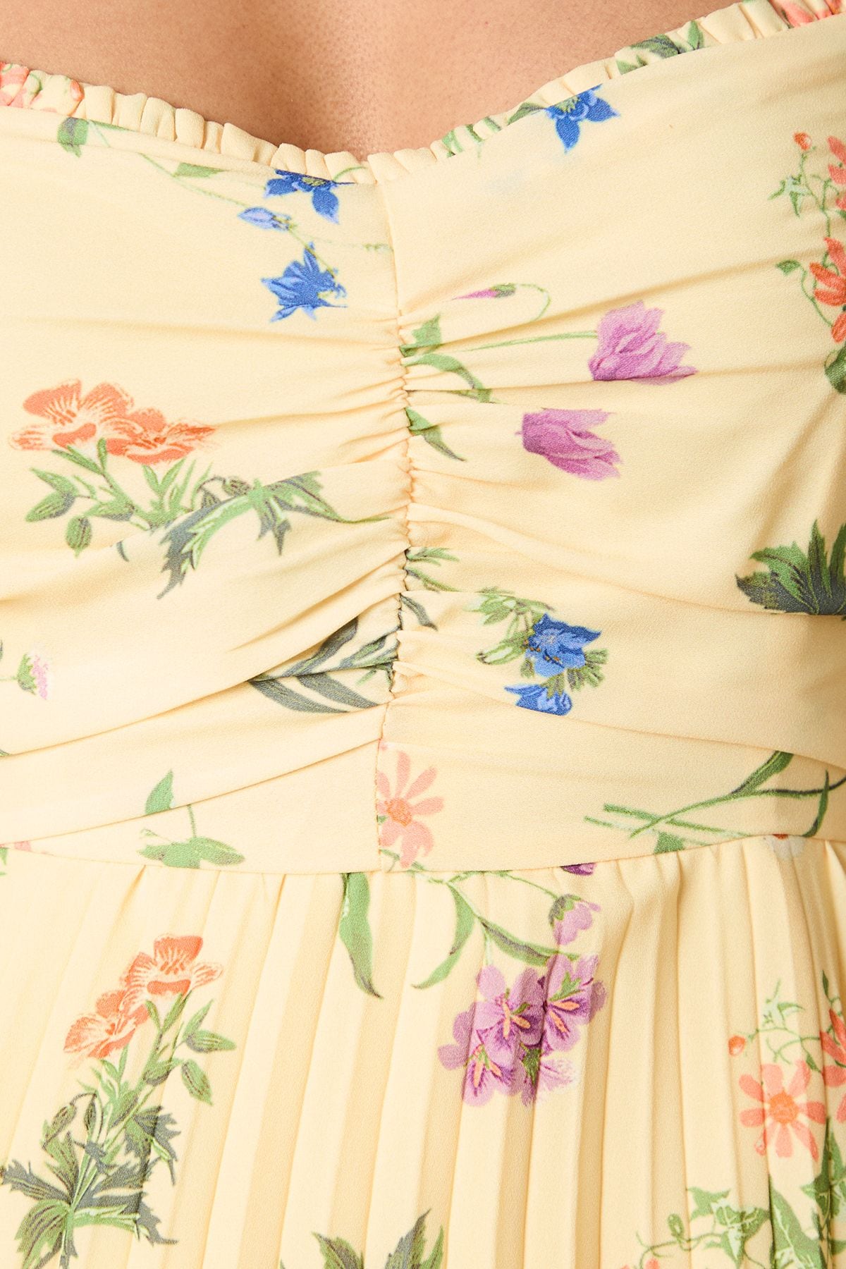 Oasis Petite Floral Pleated Tie Shoulder Midi Dress Lemon image 5