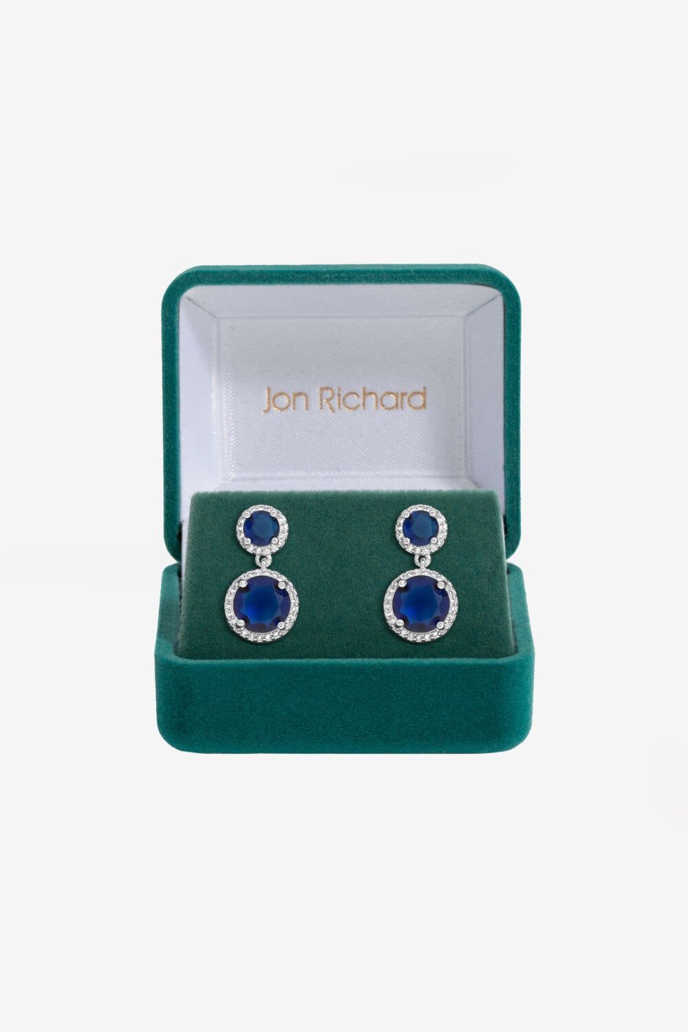 Jon Richard Rhodium Plated And Sapphire Double Halo Earrings