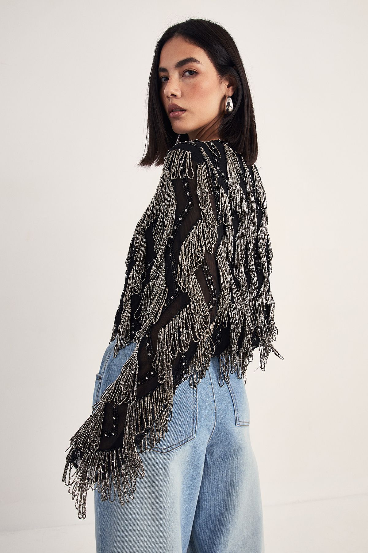 NastyGal Premium Loop Tassel Embellished Jacket Black image 4