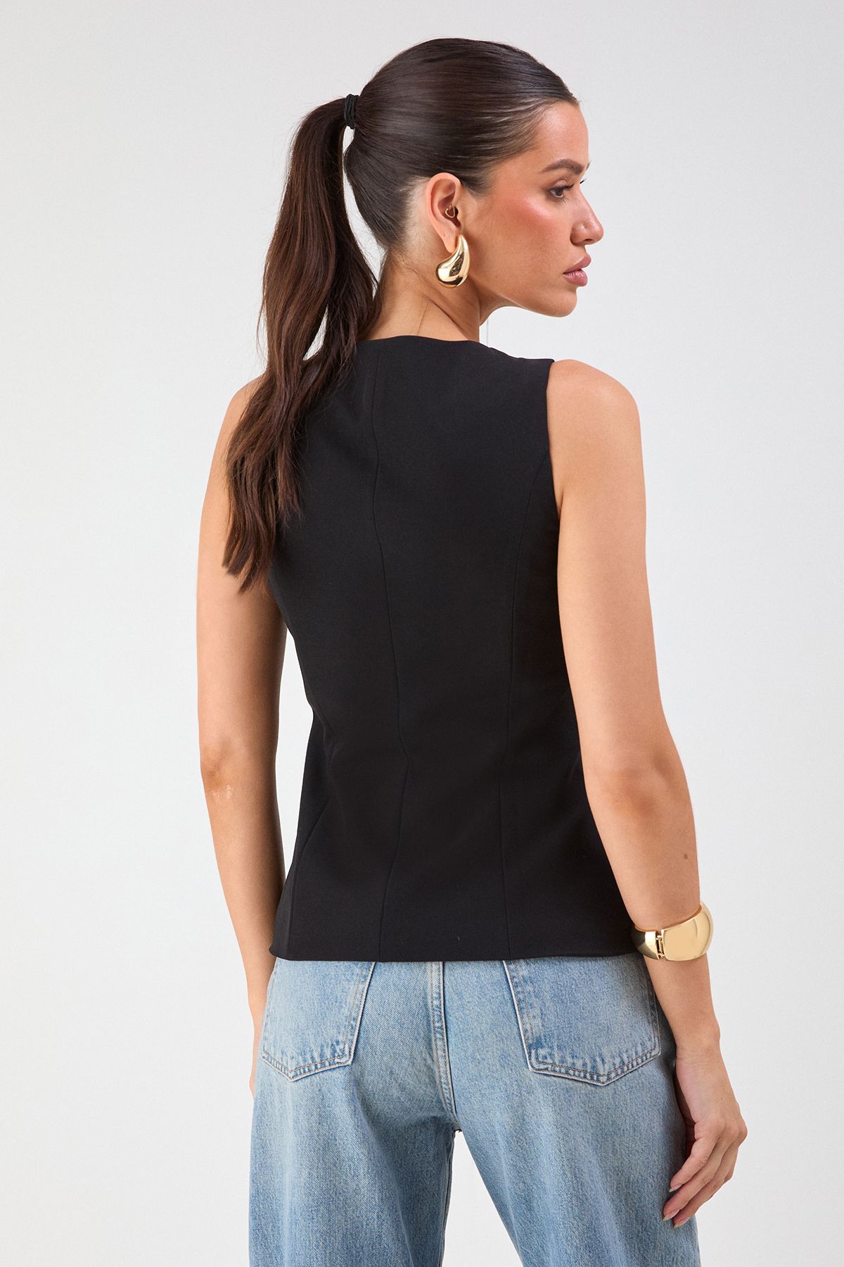 MissPap Tailored High Neck Waistcoat True Black image 3