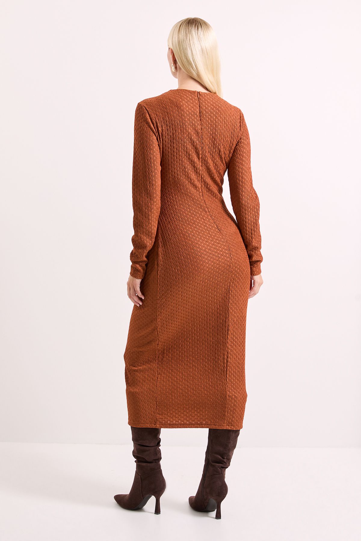 Principles Buckle Twist Front Crinkle Jersey Midi Dress Ginger image 3