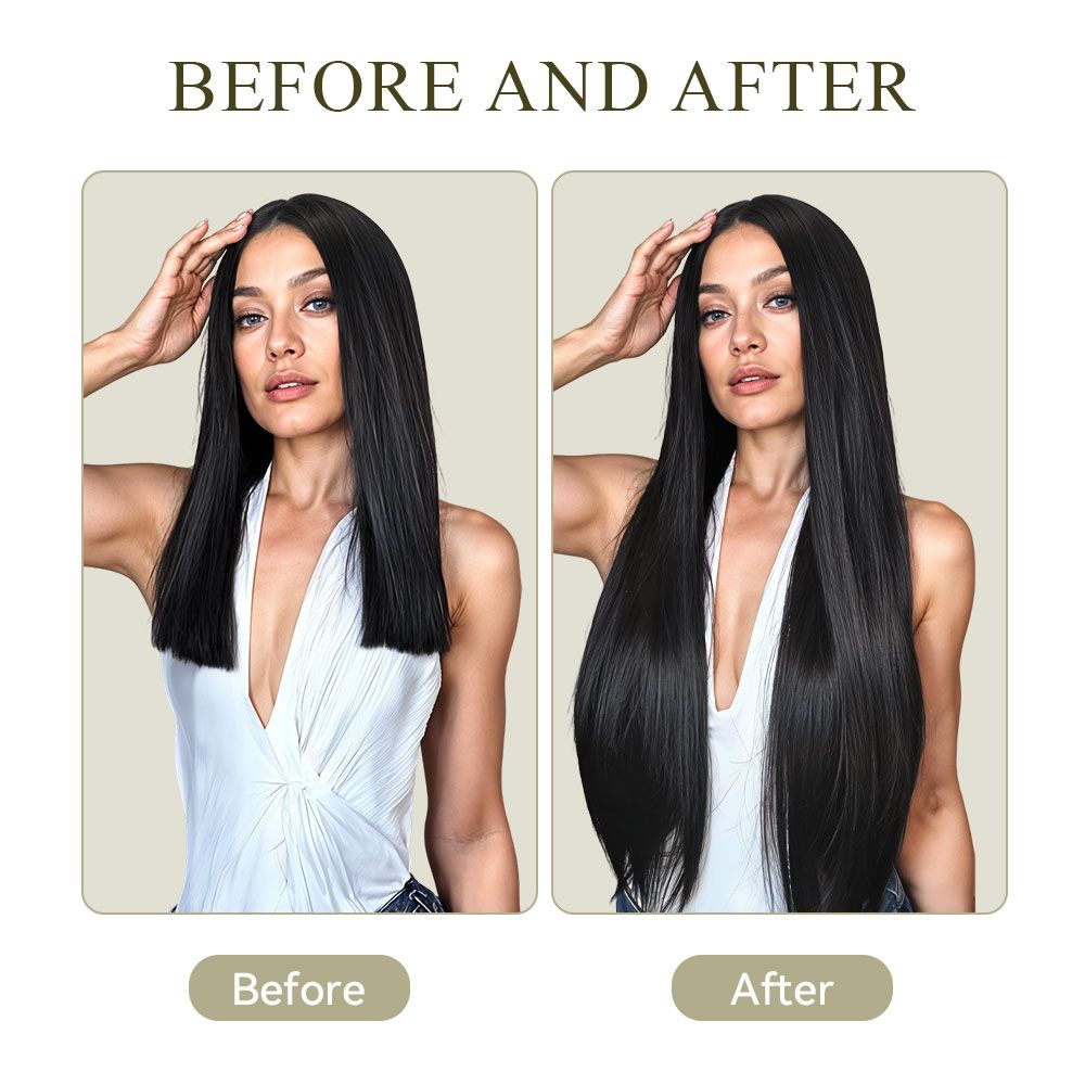 SHEONLY 3Pcs Black Clip-In Straight Hair Extension Set image 3