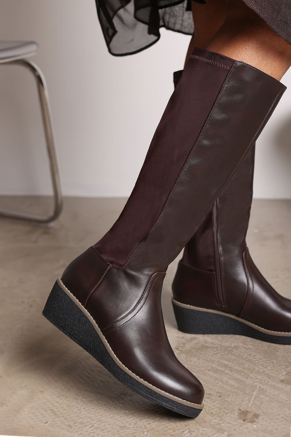Where's That From 'Livia' Wide Calf Knee High Wedge Boot With Stitch Detail image 6