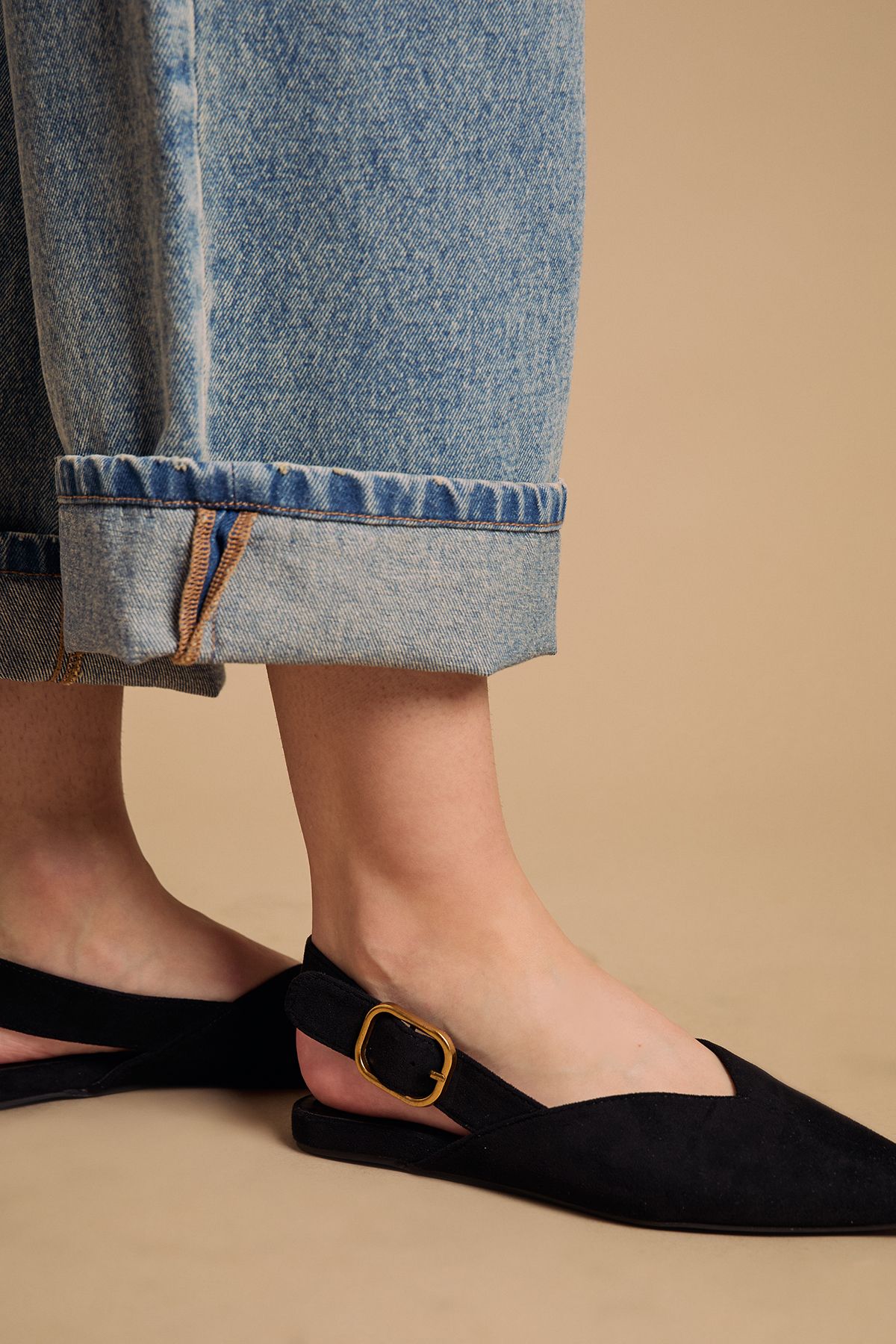 Oasis Binx Faux Suede Slingback Pointed Flat Shoes Natural Black image 4