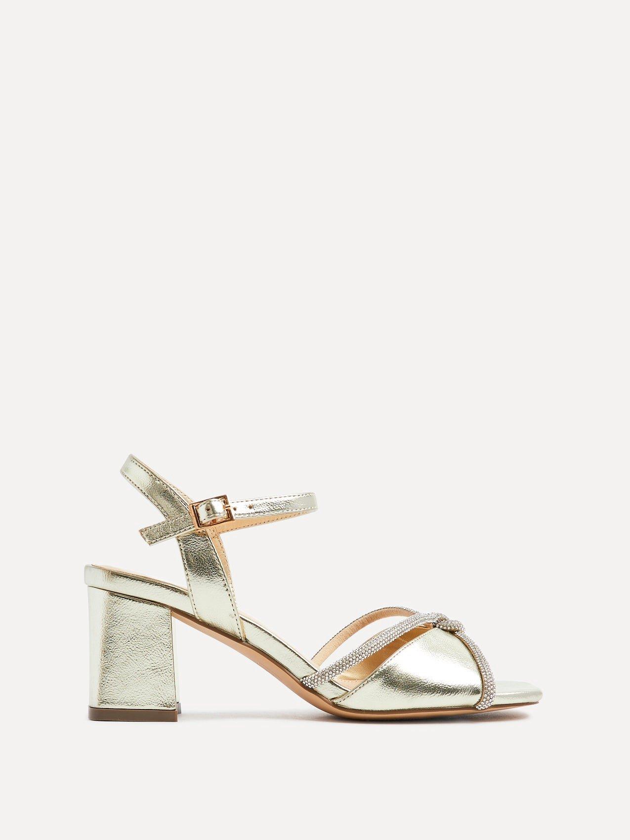 Linzi Gold Zoey Gold Faux Leather Diamante Block Heel PLT