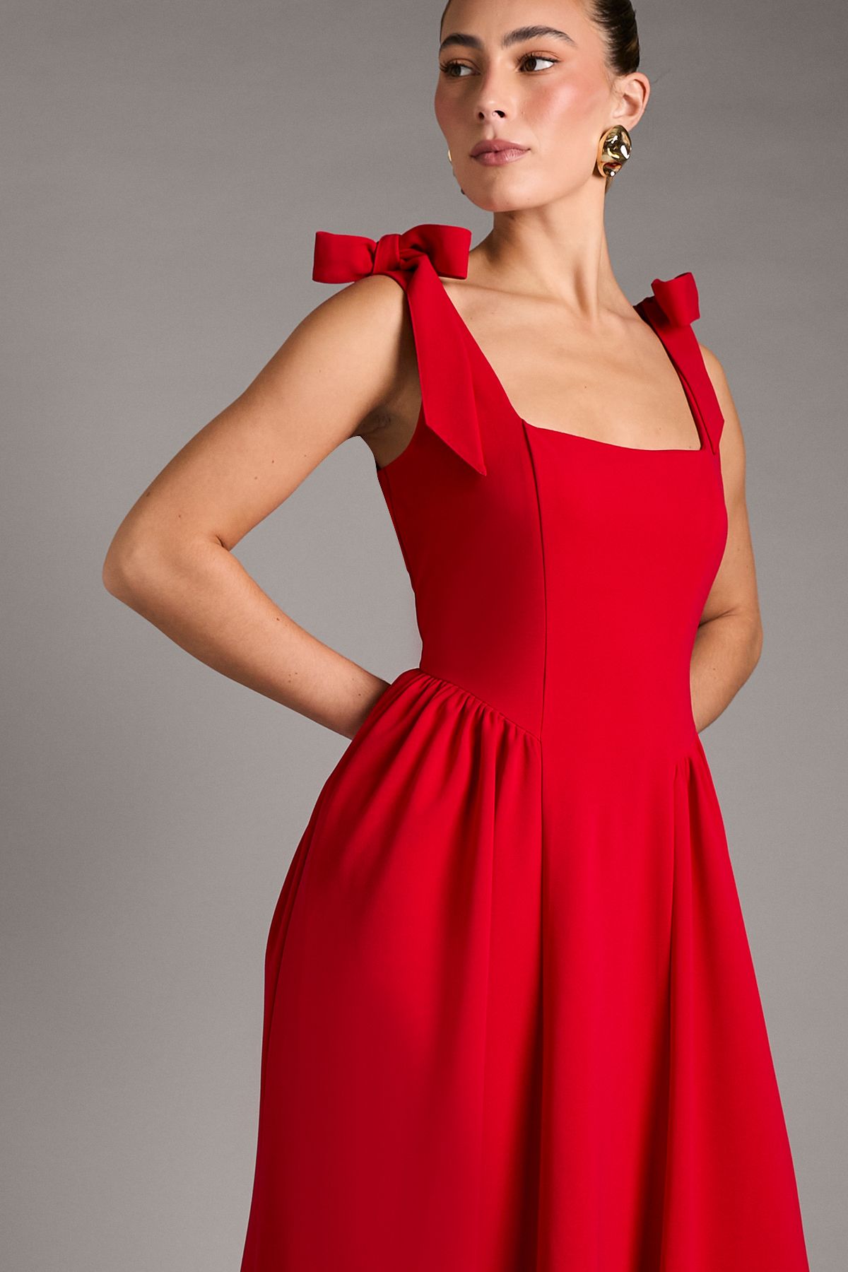 Coast Sleeveless Crepe Midi Dress With Bow Detail Straps Red image 2