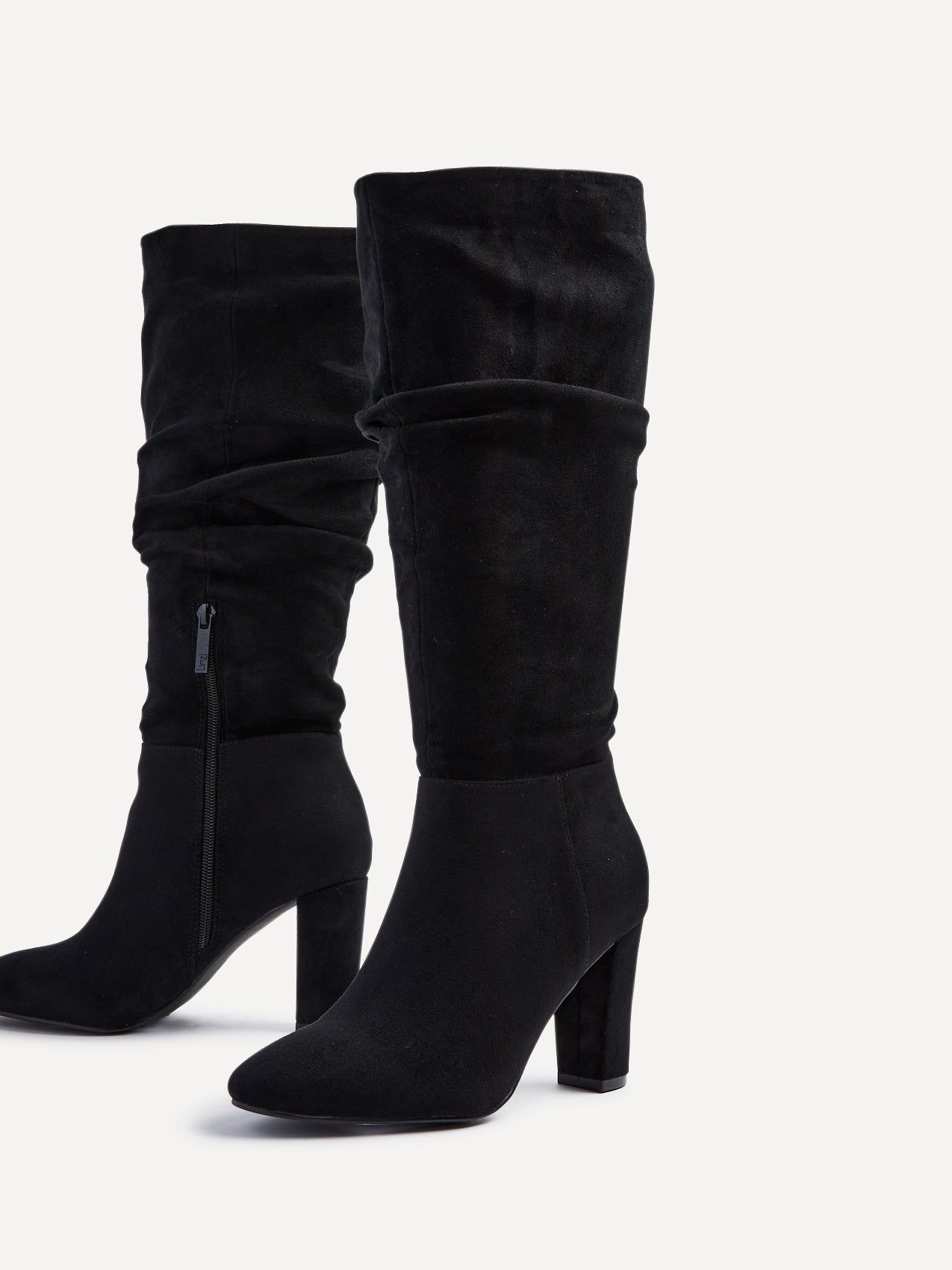 Linzi Aura Black Faux Suede Ruched Knee High Heeled Boot image 5