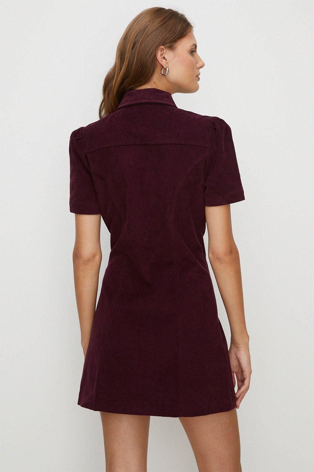 Oasis Frill Placket Mini Dress Aubergine image 3