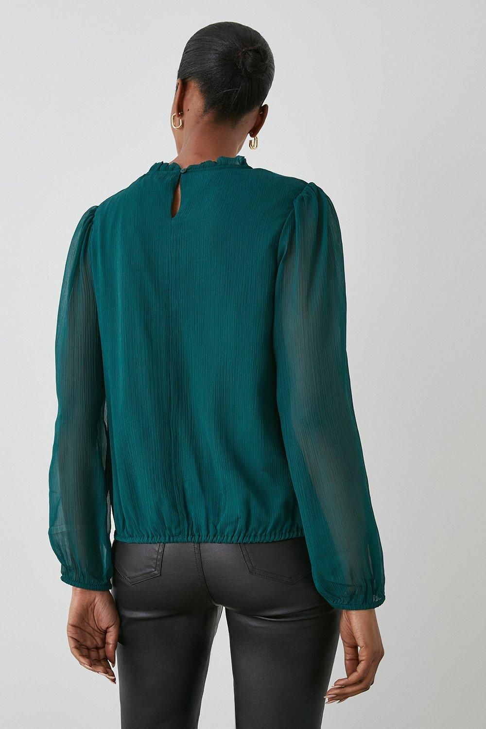 Principles Ruffle Neck Bubble Hem Top Emerald image 3
