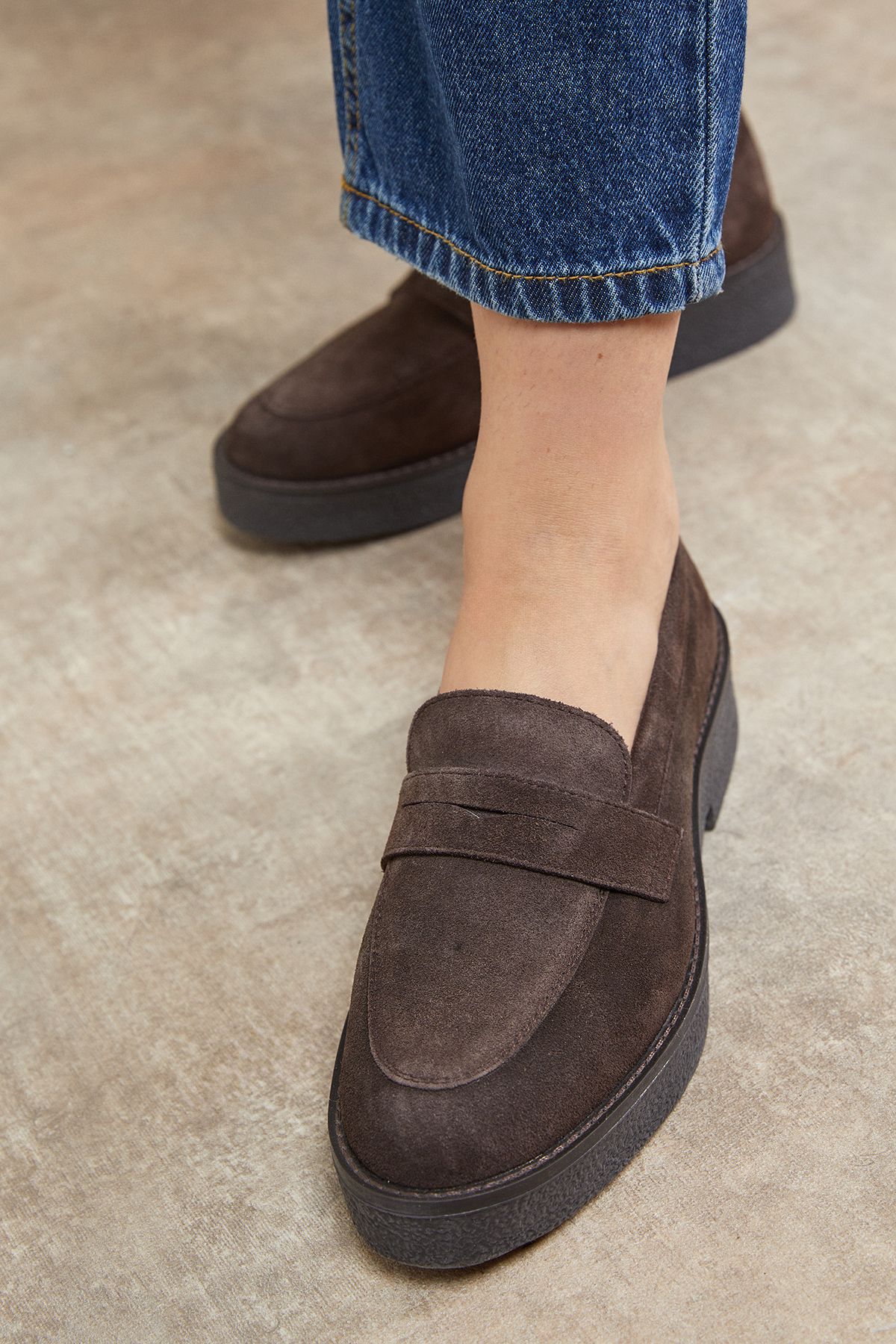 Oasis Butter Suede Chunky Penny Casual Loafers Chocolate image 4