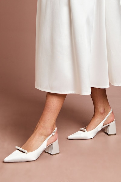 Coast Riley Satin Bow Detail Slingback Medium Block Heel Court Shoes Ivory