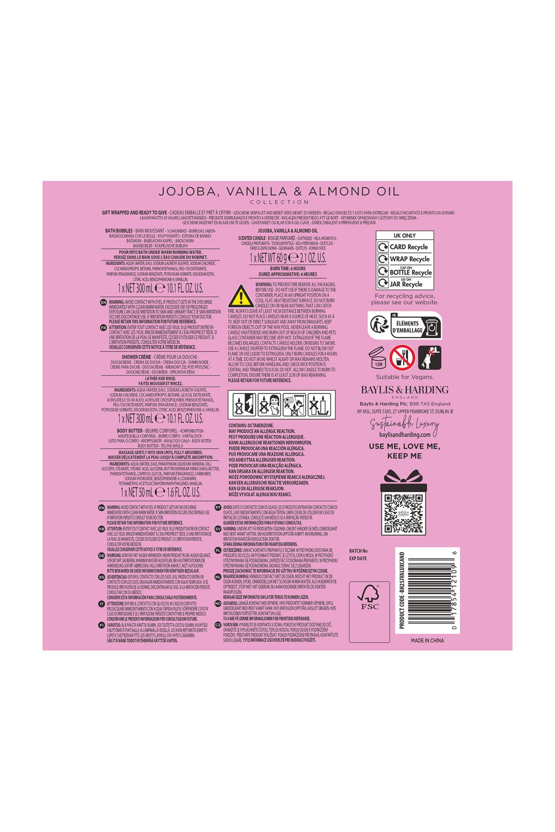 Baylis & Harding Jojoba, Vanilla & Almond Oil Gift Wrapped Candlelit Gift Set Multi image 7
