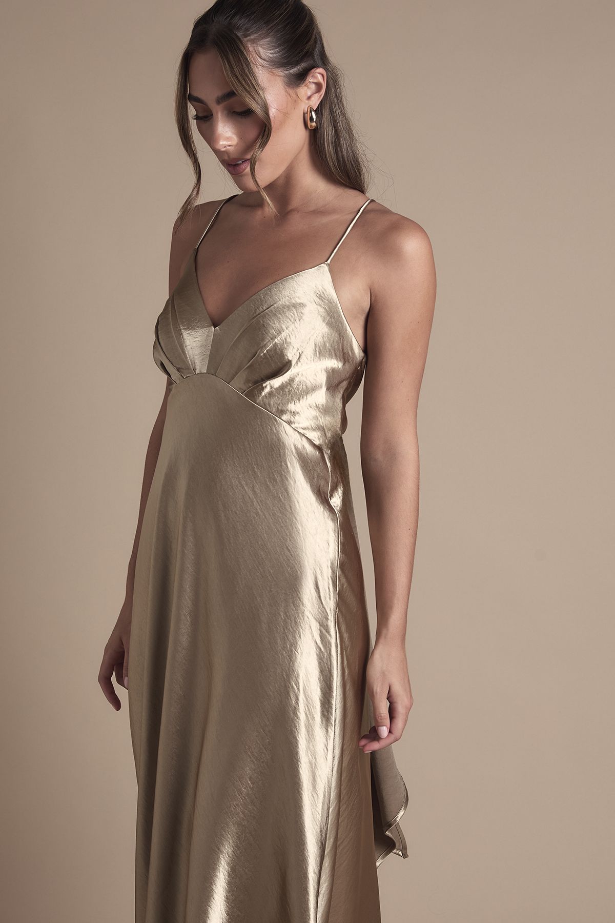 Coast Satin Tie Back Detail Maxi Bridesmaid Dress Metallic Gold image 2