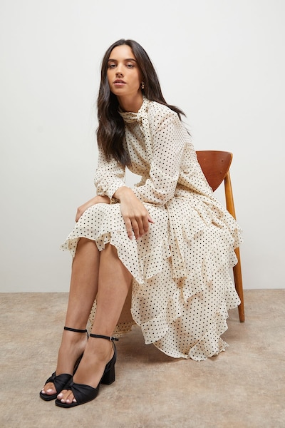 Oasis Midyim Satin Ruched Front High Block Heel Sandals Black