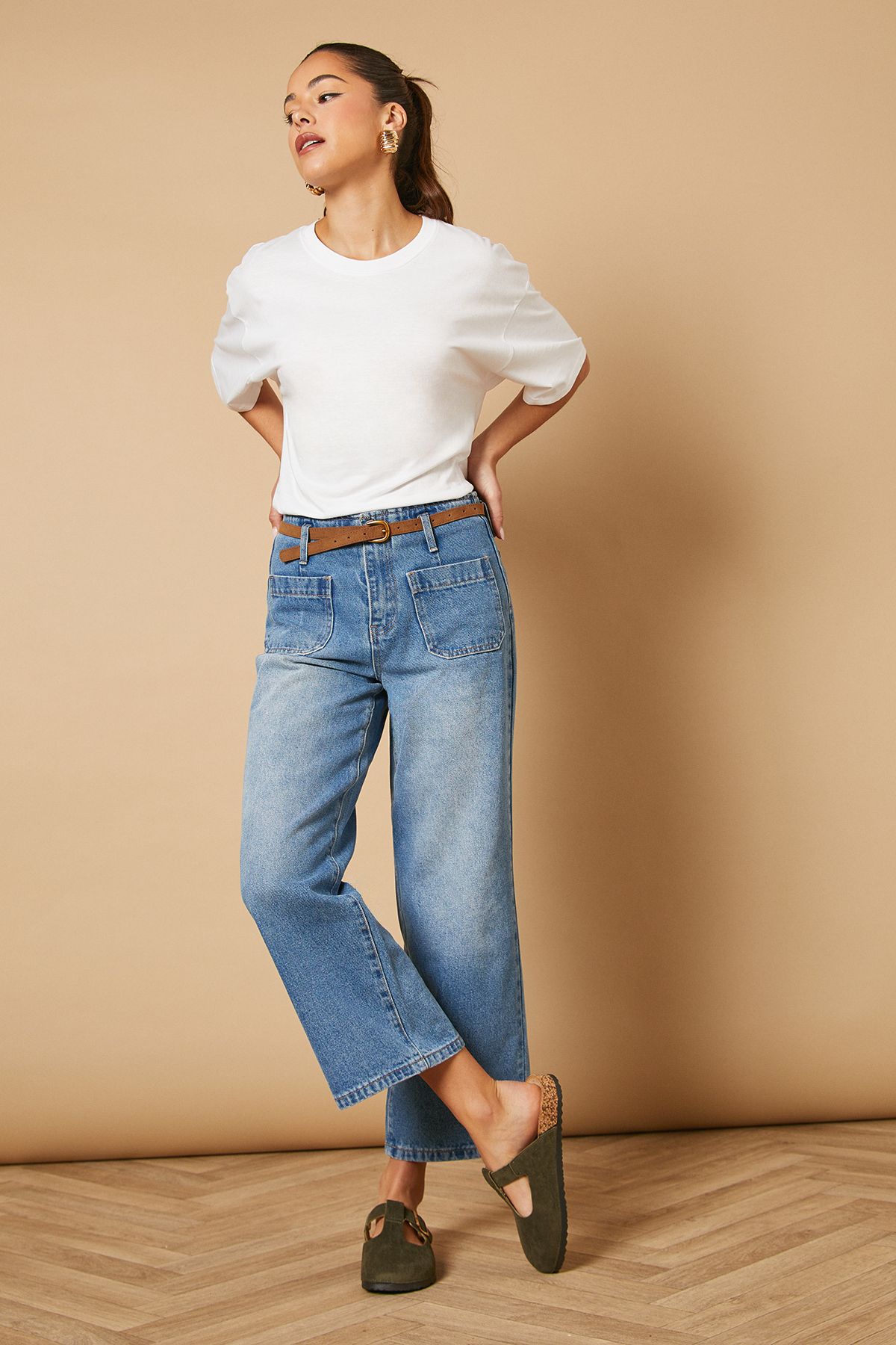 Oasis Emmeline Faux Suede T Bar Mary Jane Closed Toe Footbed Mules Olive image 1