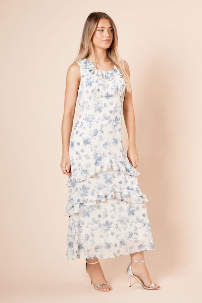 Dorothy Perkins Frill Neck Ruffle Detail Maxi Dress Blue