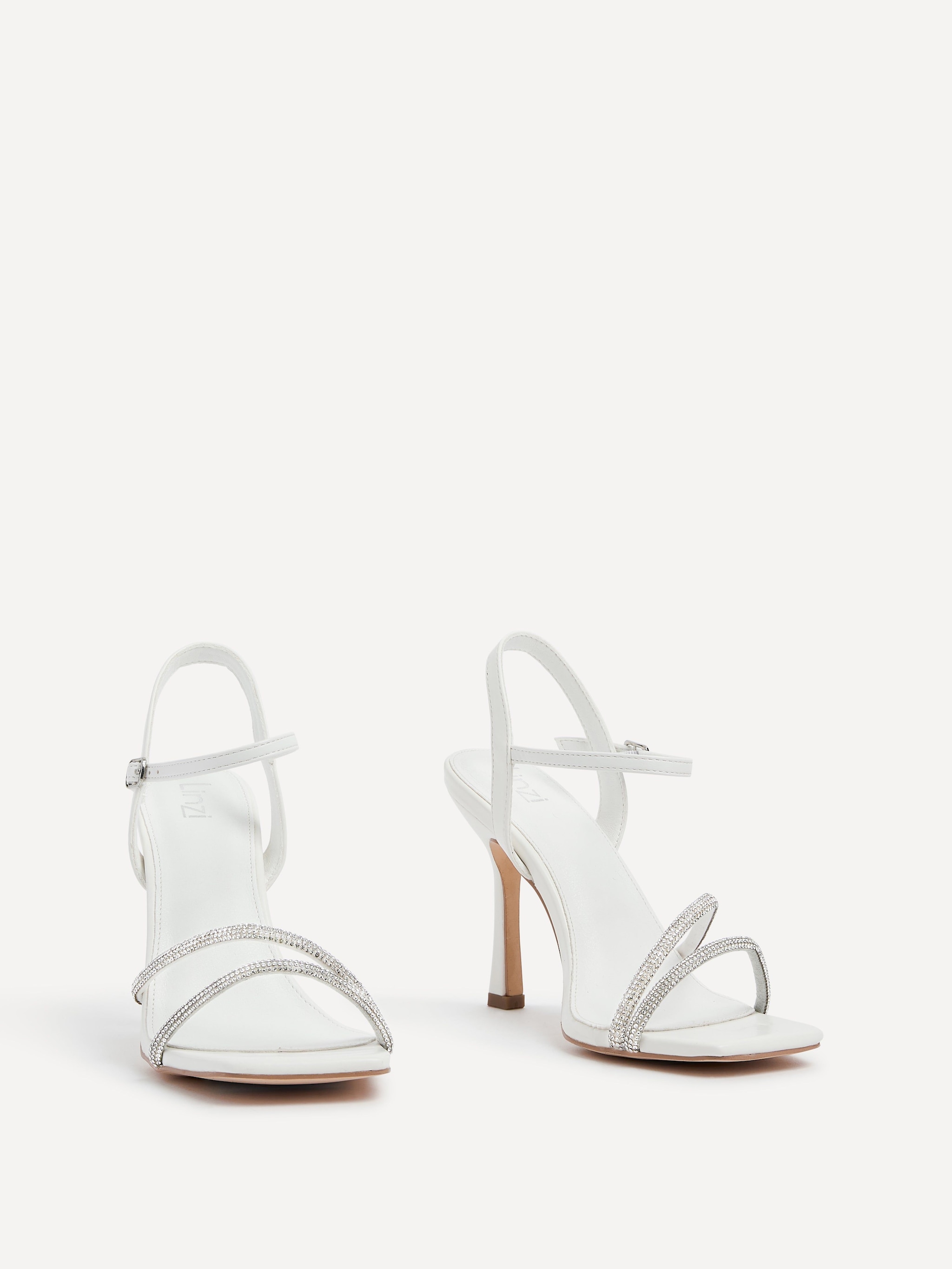 Linzi Mesmerize White Faux Leather Square Toe Diamonte Embellished Heel image 3