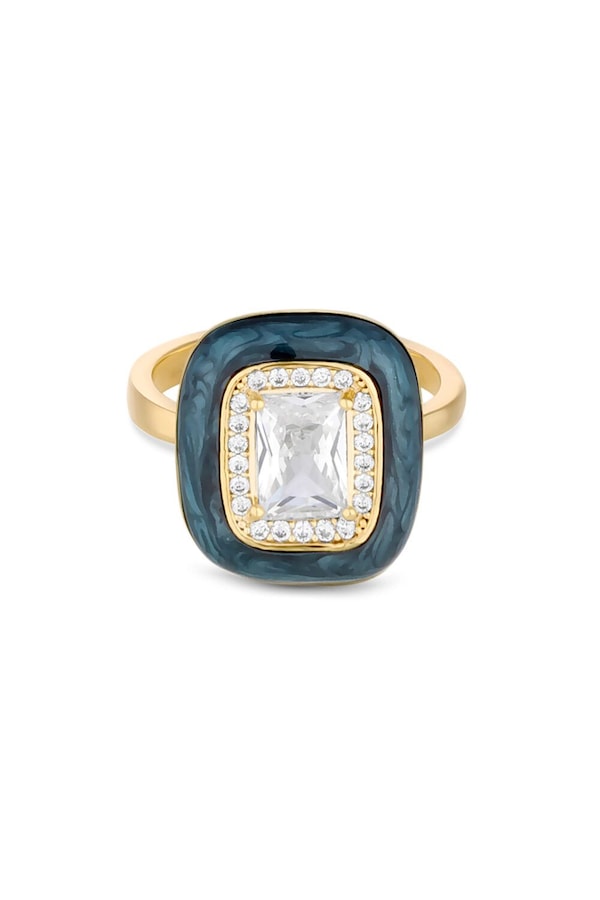 Jon Richard Gold Plated Blue Enamel And Cubic Zirconia Ring