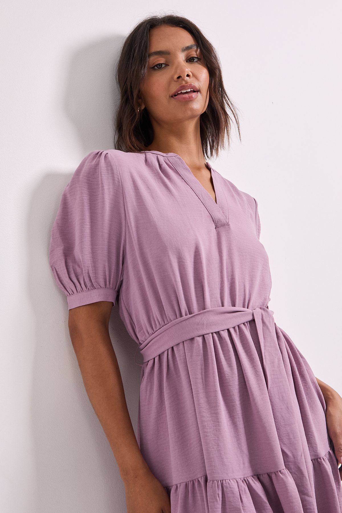 Dorothy Perkins Overhead Belted Puff Sleeve Mini Dress Dusty Rose image 5
