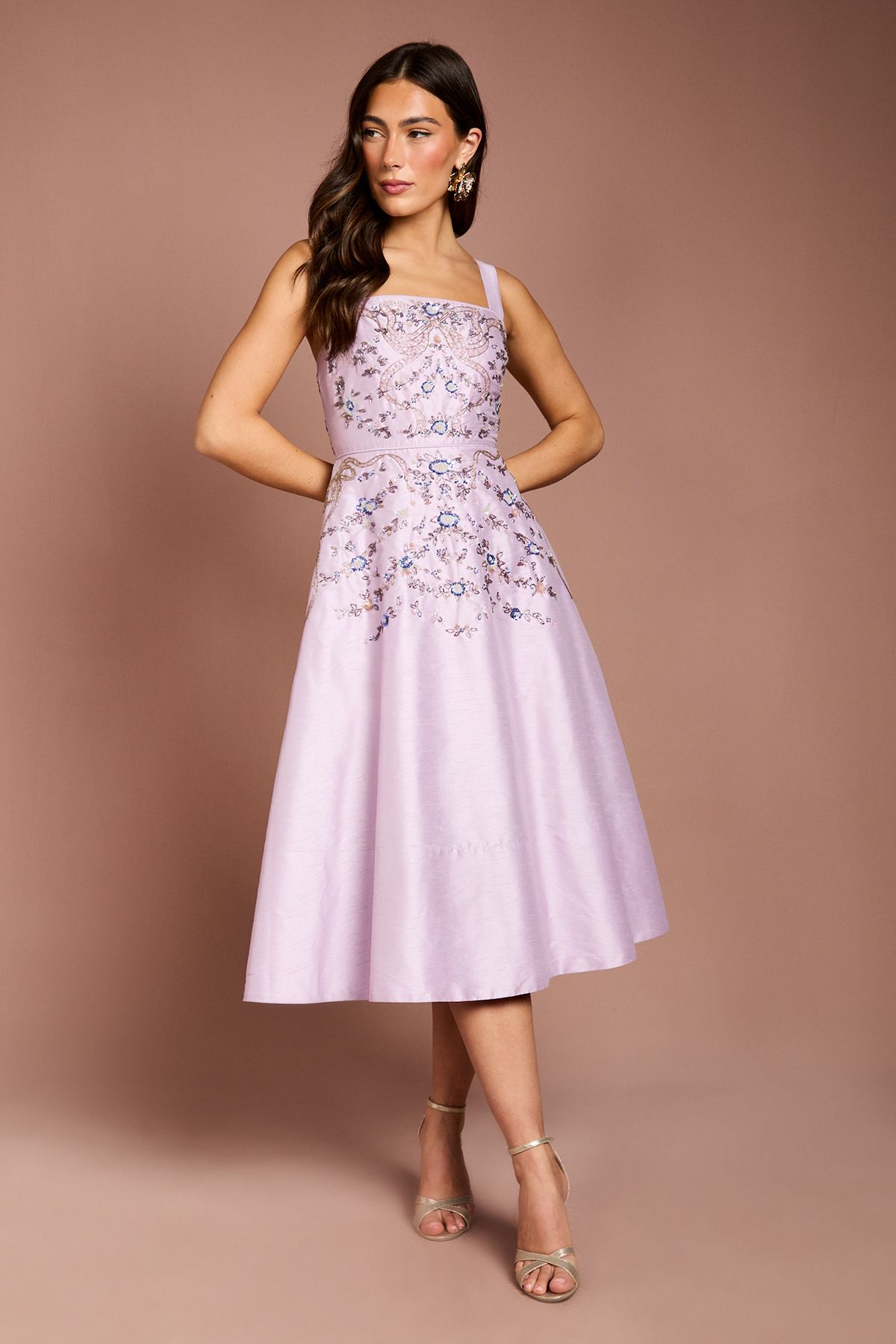 Coast Bow Embellished Strappy Midi Dress Lilac
