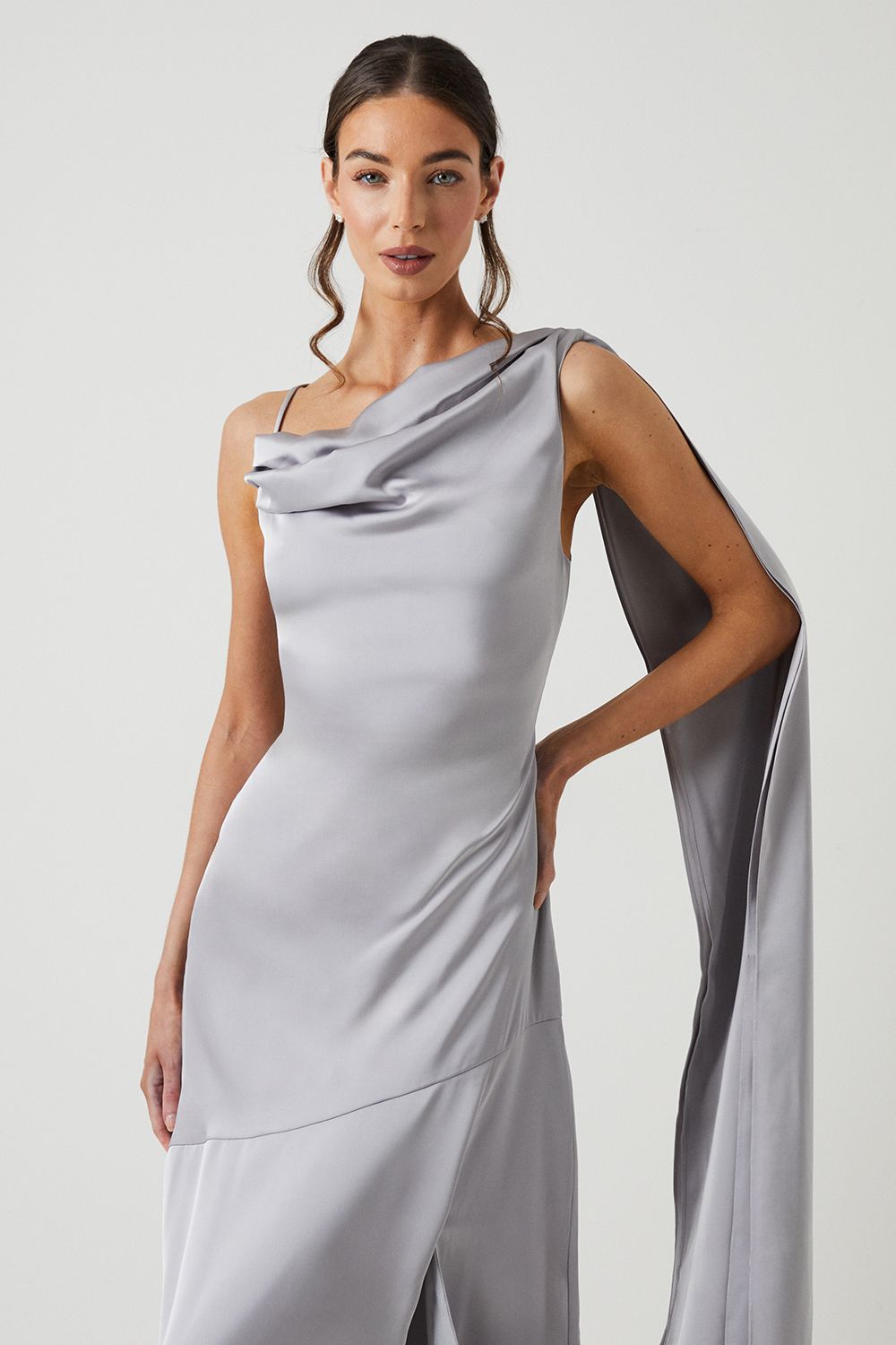 Coast Drape Detail Bias Cut Satin Bridesmaid Dress Grey Mist image 2