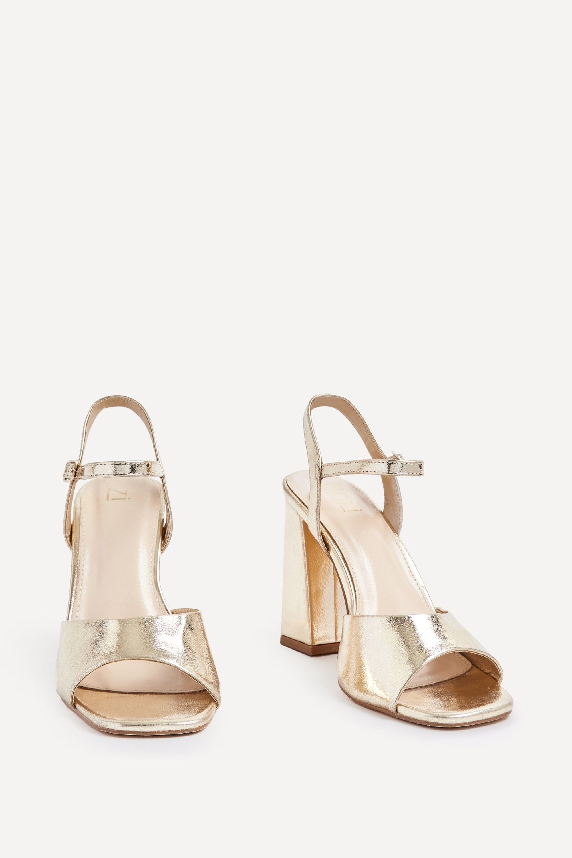 Linzi Monroe Wide Fit Gold Faux Leather Block Heeled Sandals image 3