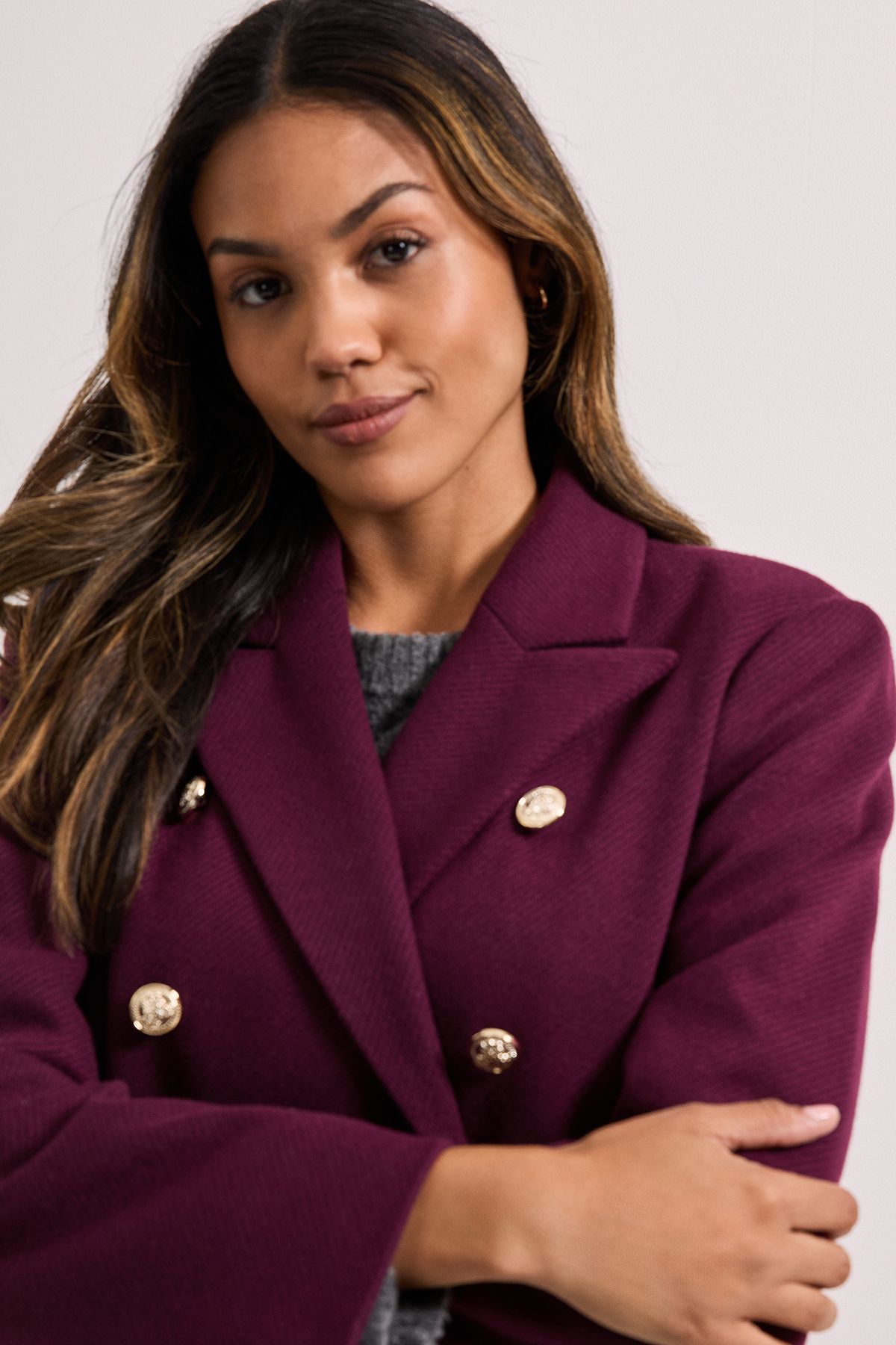 Dorothy Perkins Midi Length Fitted Military Coat Burgundy image 5