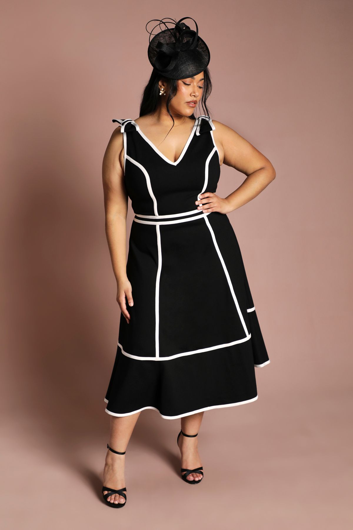 Coast Plus Ponte Piping Contrast Midi Dress Black