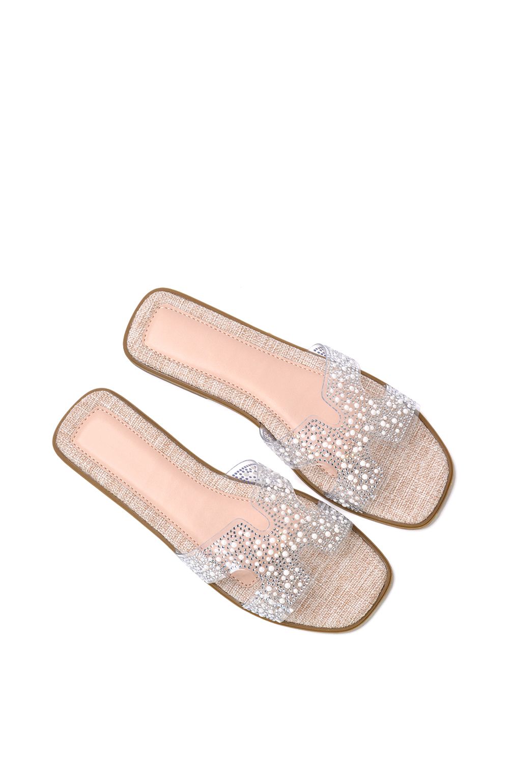 XY London 'Patsy' Square Toe Slip On Diamante Slider Sandal Shoes image 5