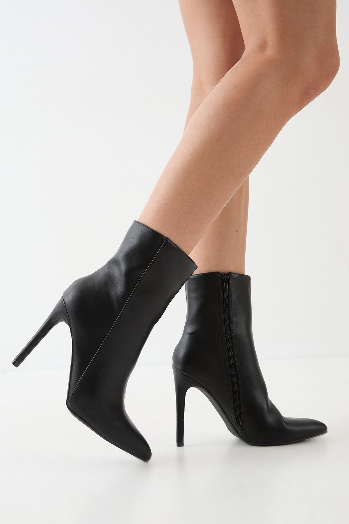 MissPap Faux Leather High Stiletto Heel Ankle Boots Black image 4