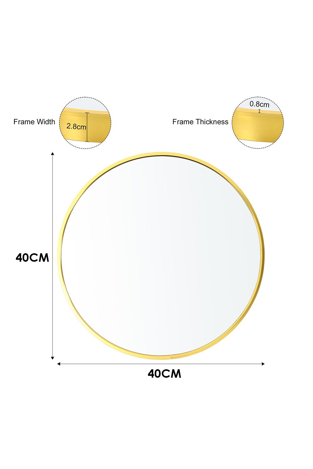 Living and Home 40cm Nordic Gold Round Bathroom Mirror Wall-Mounted Washbasin Mirror with Metal Frame image 7