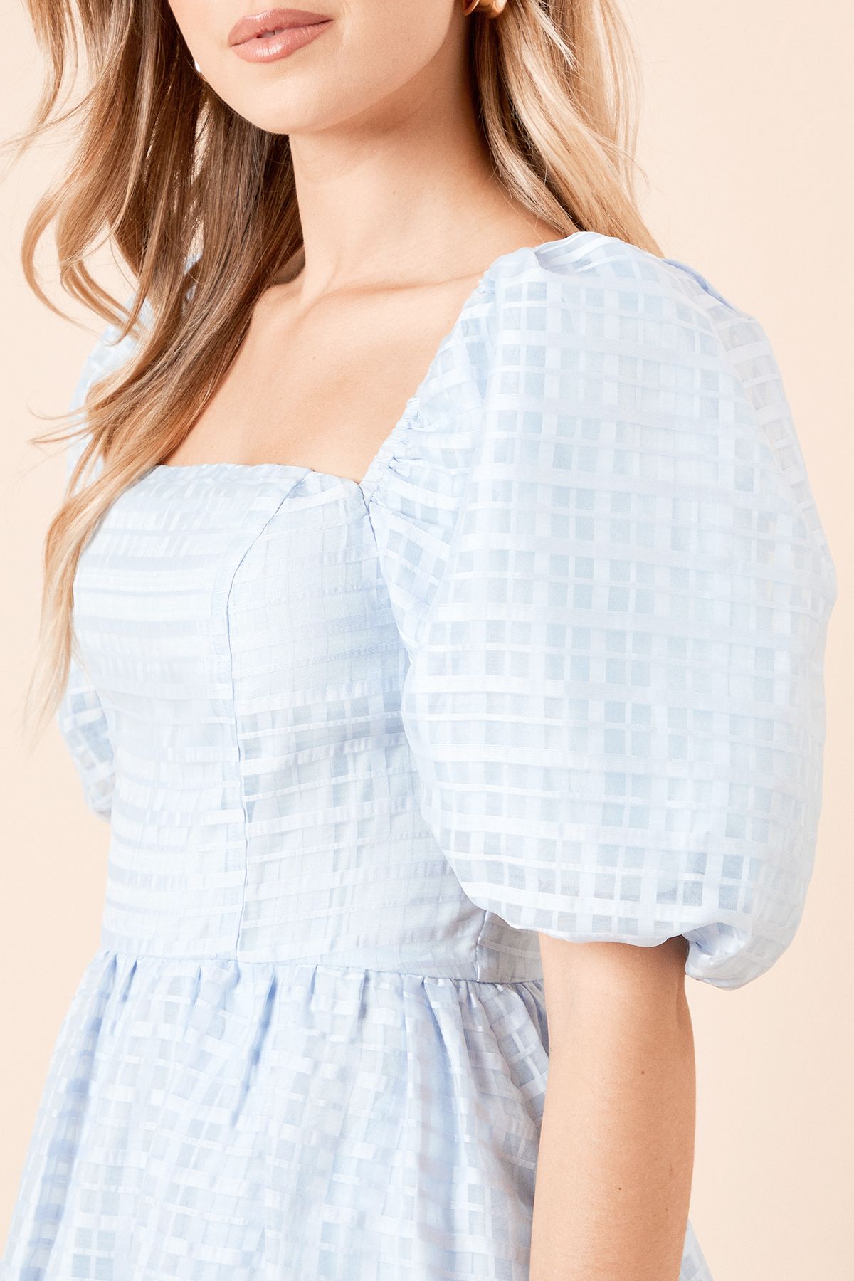 Dorothy Perkins DP Luxe Seersucker Square Neck Midi Dress Blue image 5