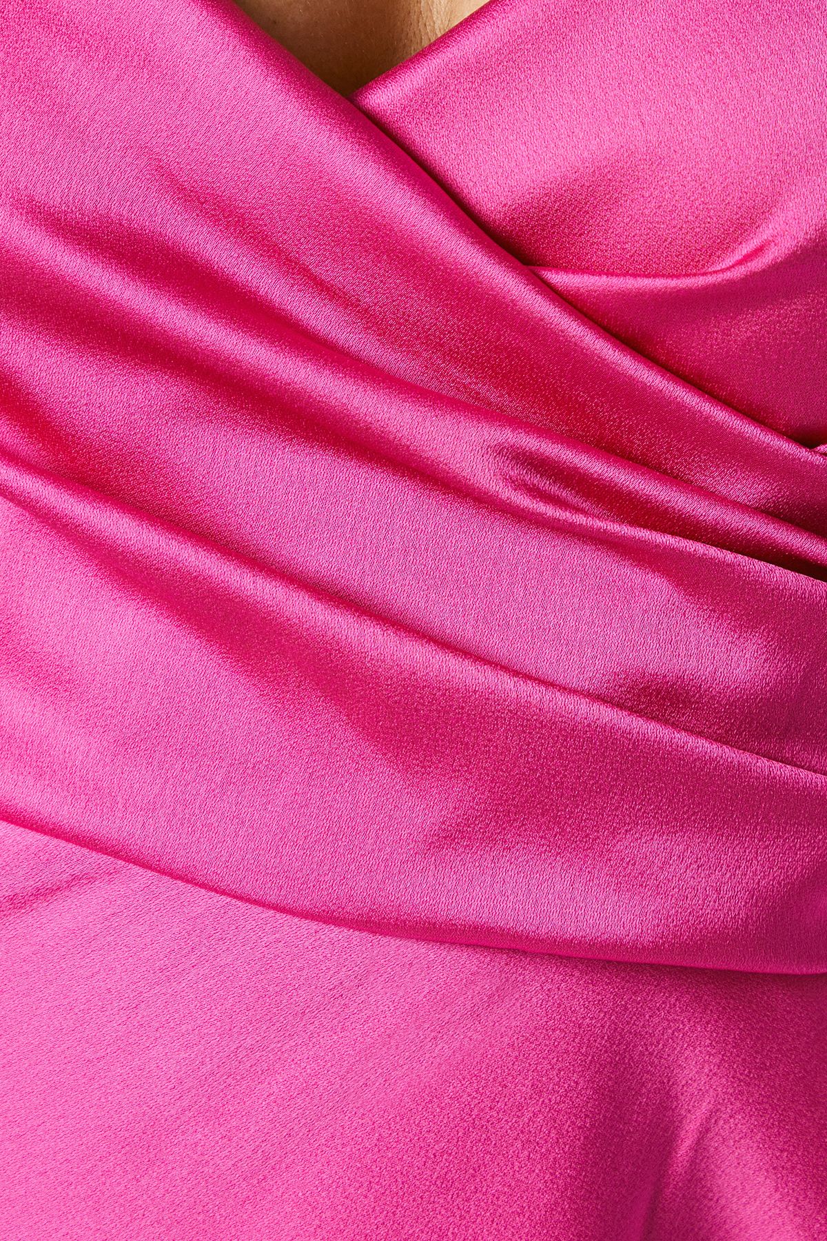 Oasis Puff Sleeve Satin Wrap Top Bridesmaid Dress Bright Pink image 5