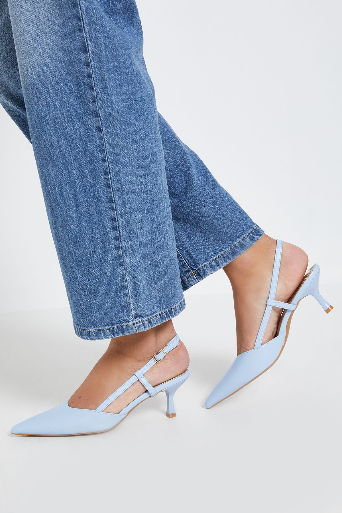 Dorothy Perkins Luneth Faux Leather Kitten Heel Slingback Court Shoes Blue