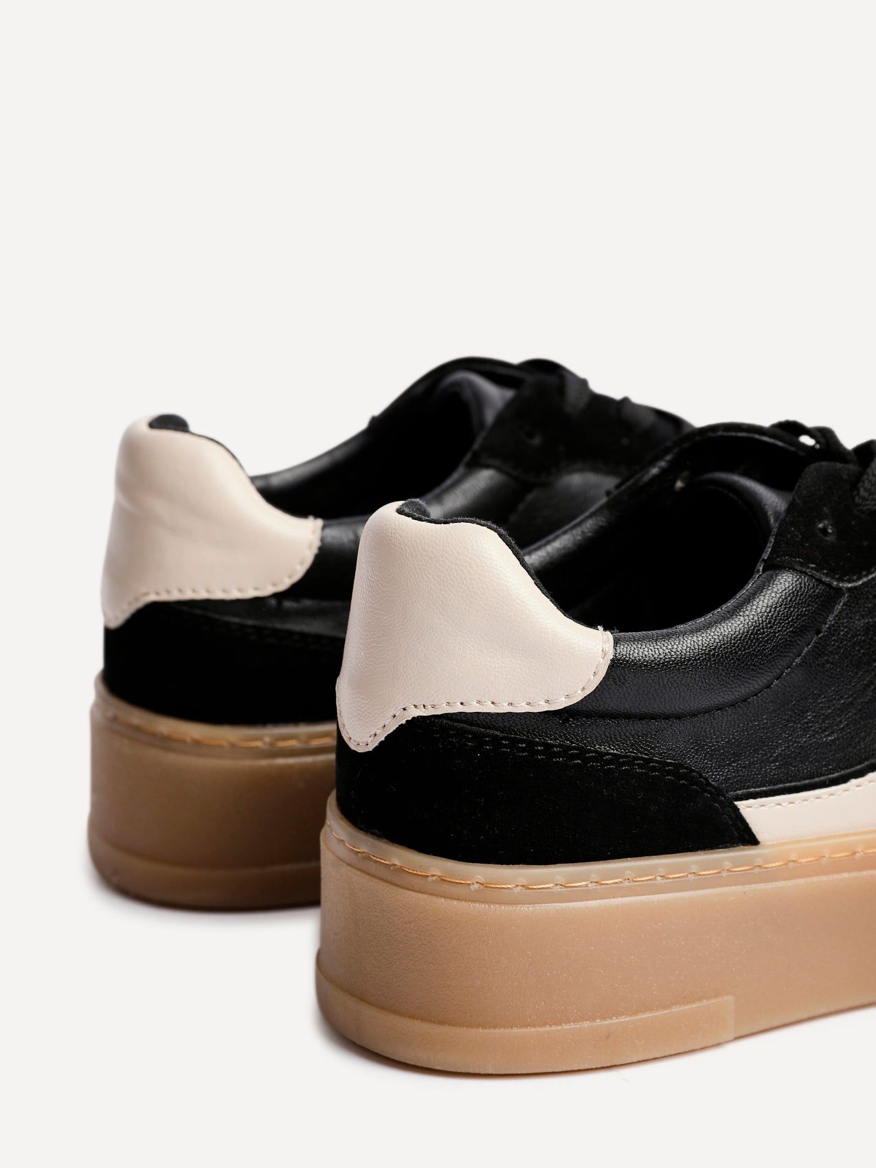 Linzi Kaia Black And Nude Faux Leather Lace Up Flatform Trainers image 5