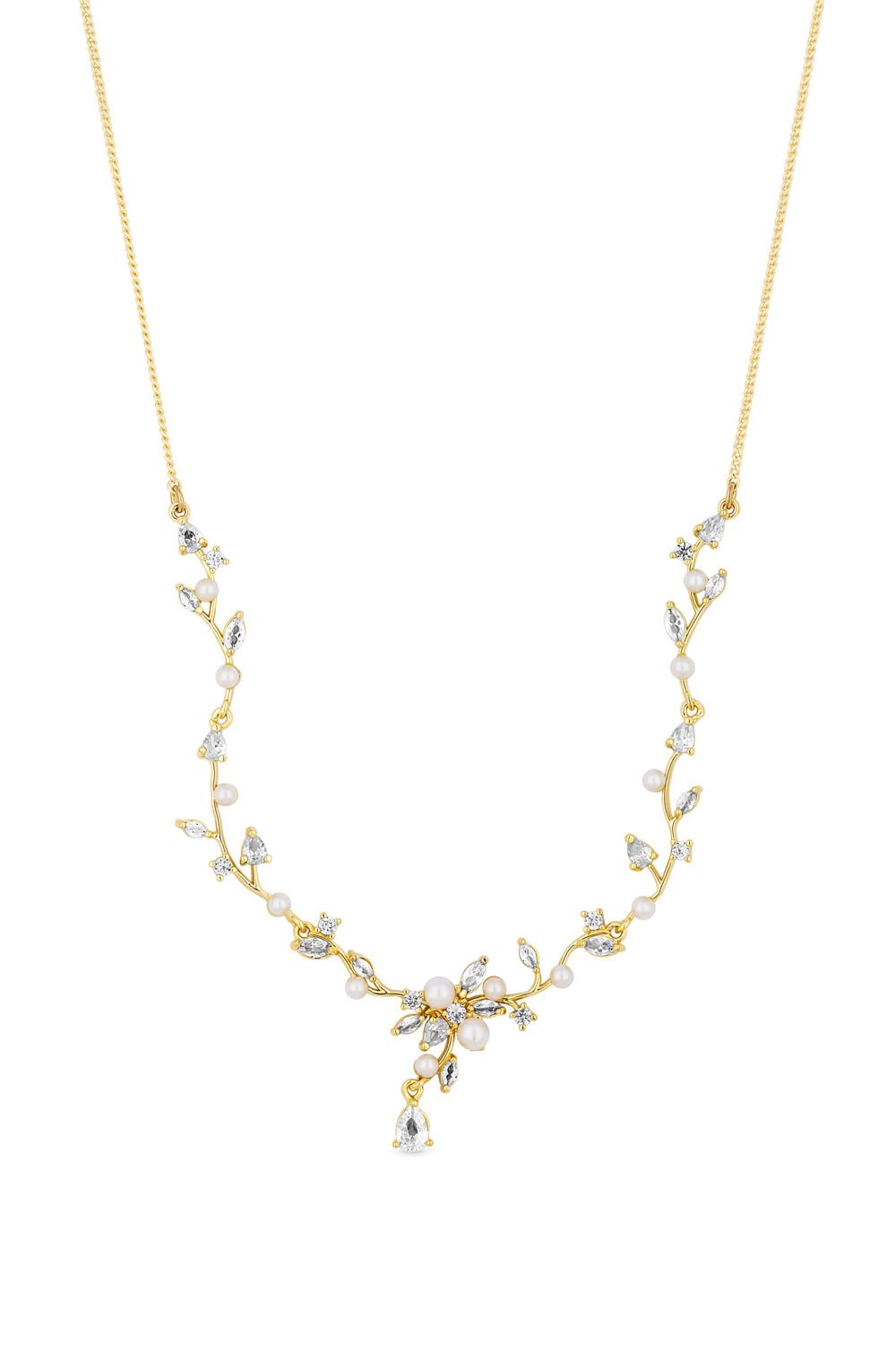 Jon Richard Gold Cubic Zirconia Pearl Crystal Vine Pear Necklace image 1