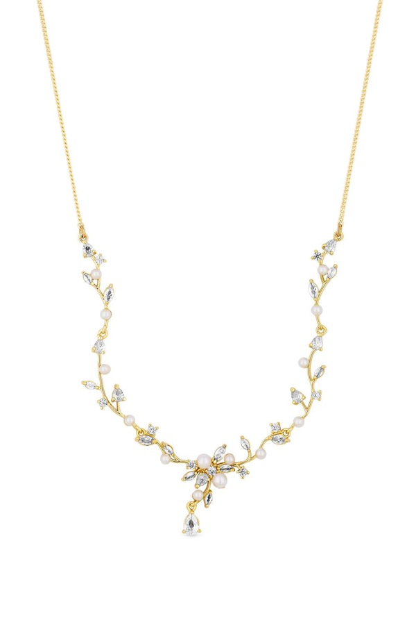 Jon Richard Gold Cubic Zirconia Pearl Crystal Vine Pear Necklace