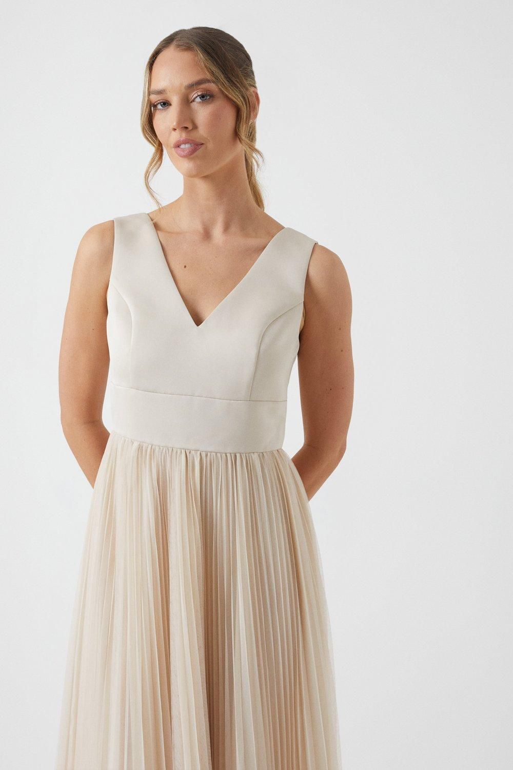 Coast Satin Bodice Tulle Skirt Midi Bridesmaid Dress Champagne image 5