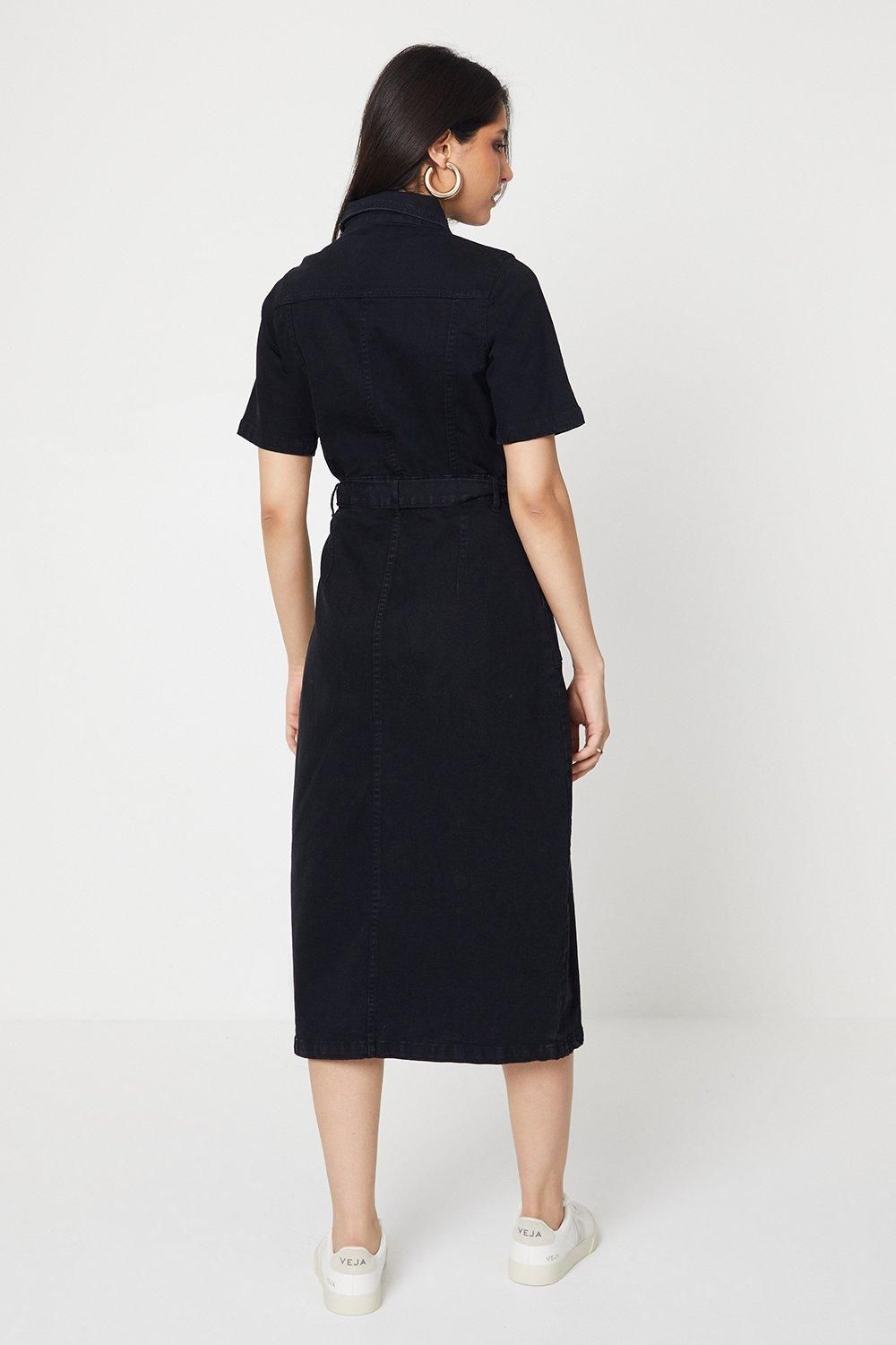 Dorothy Perkins Denim Short Sleeve Midi Dress Black image 3