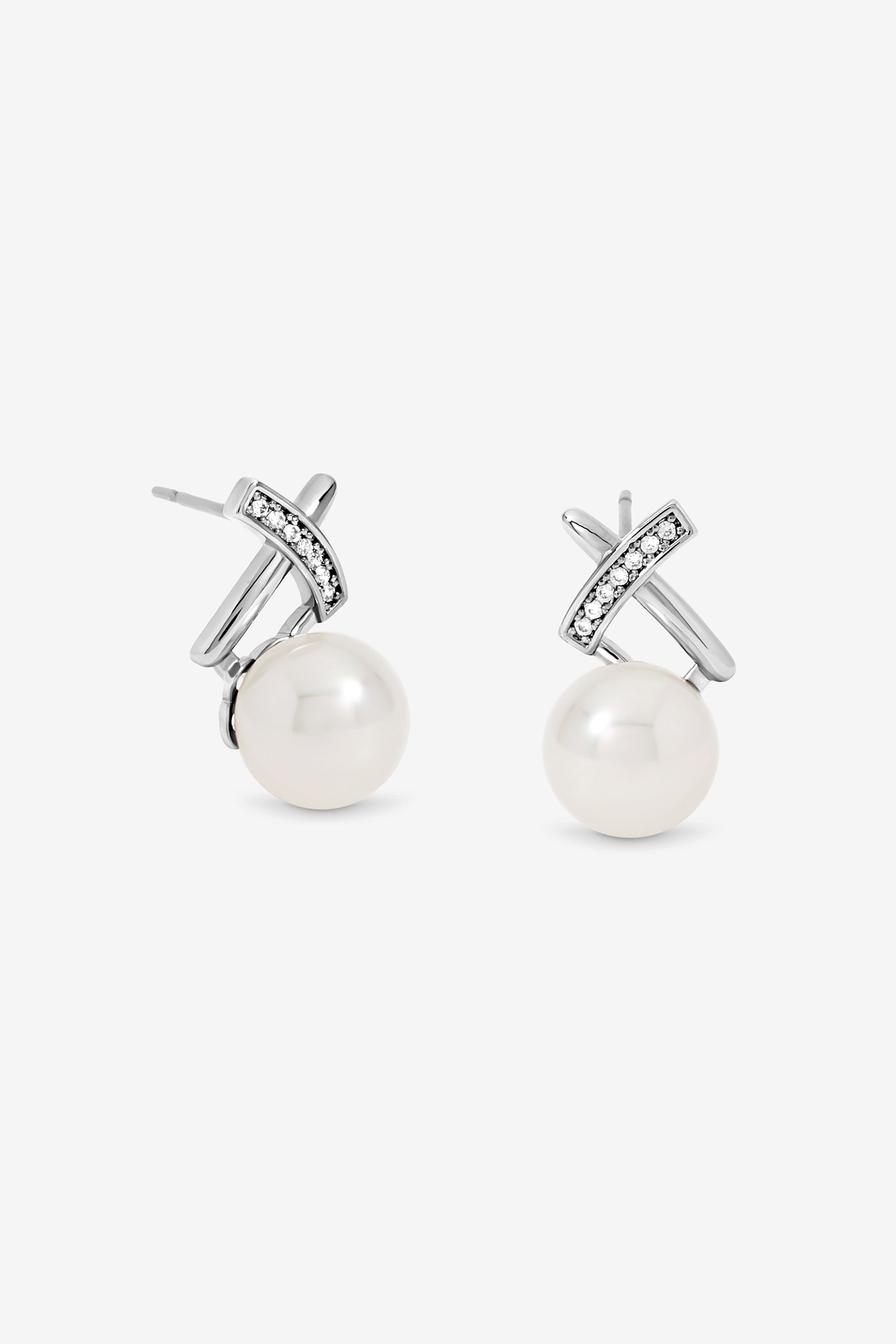 Jon Richard Rhodium Plated Pave and Pearl Kiss Stud Earrings image 1