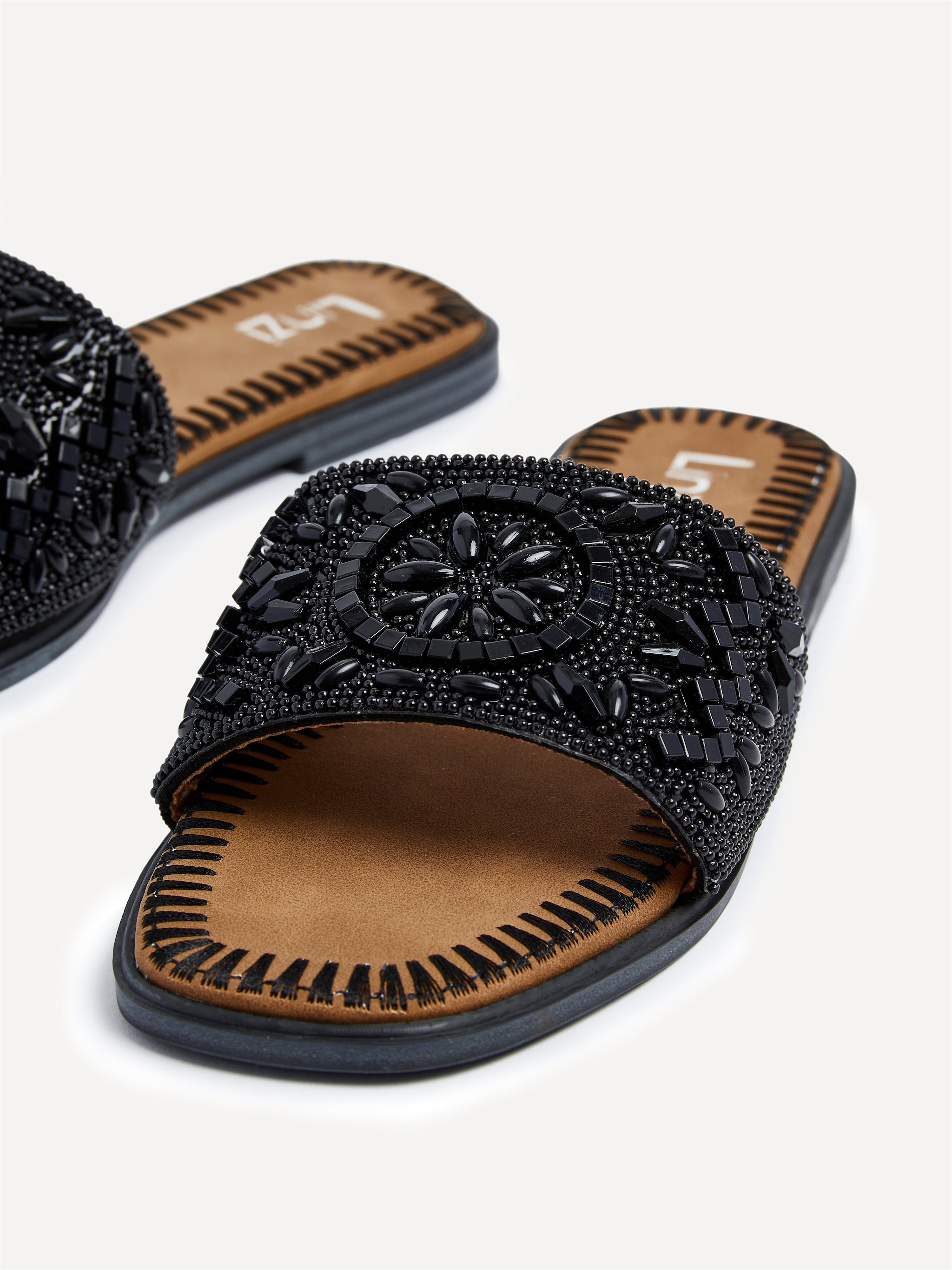 Linzi Aloha Black Beaded Flat Slider Sandal image 4