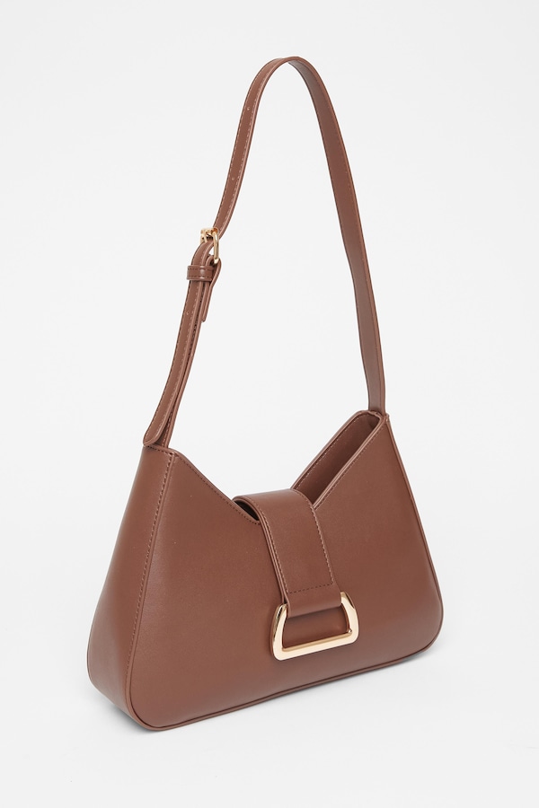 Quiz Brown Faux Leather Buckle Shoulder Bag