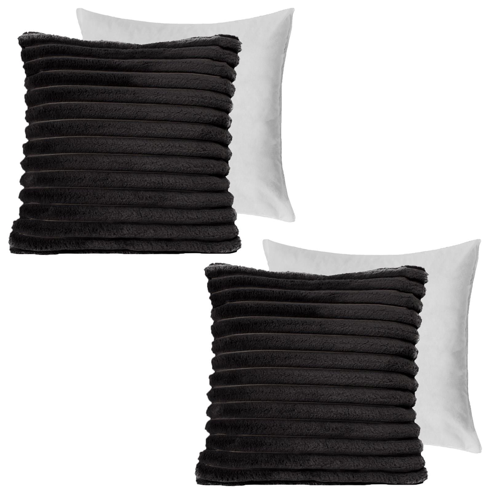 OHS 2 x Faux Fur Thick Rib Filled Cushion Covers image 1