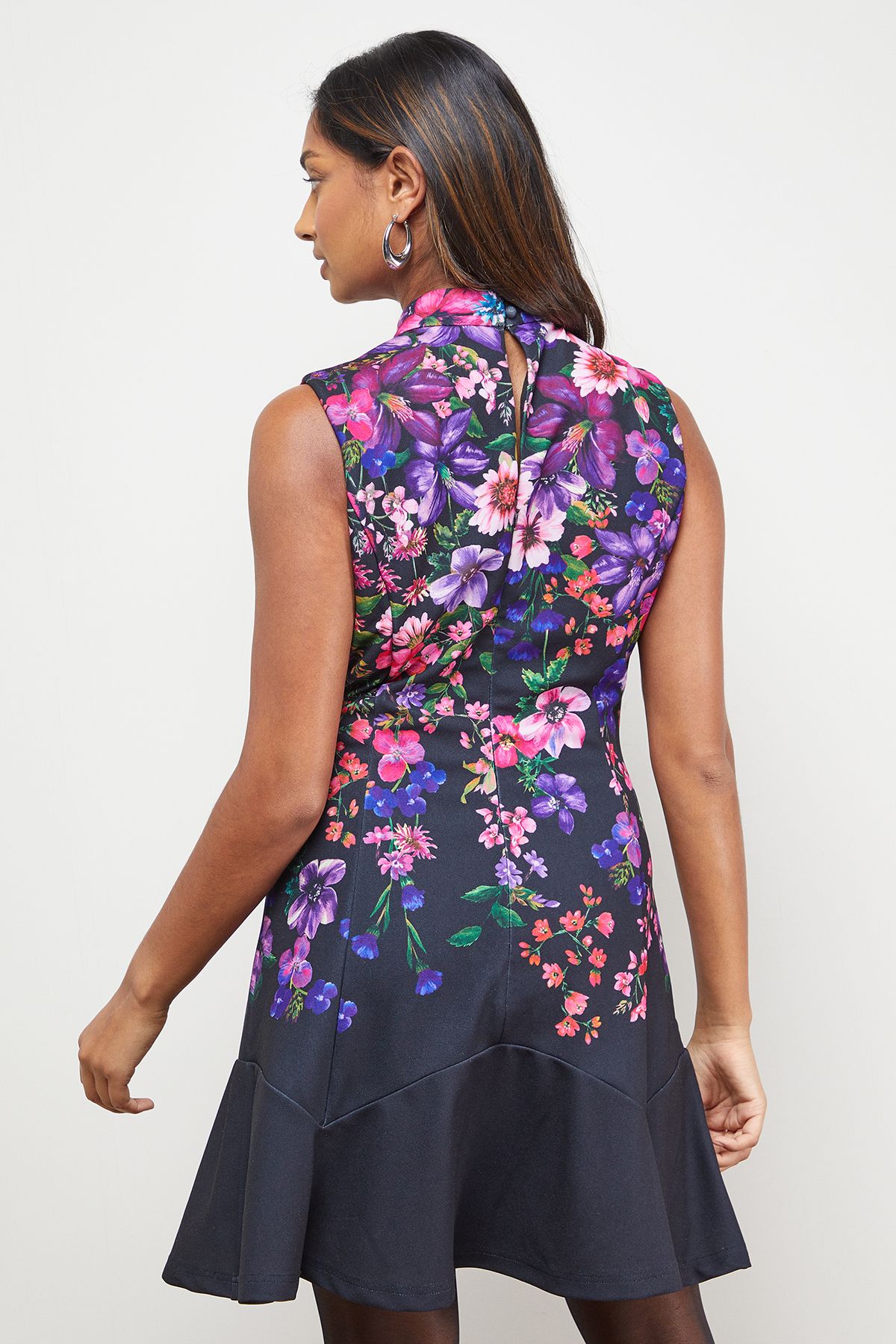 Oasis Printed Sleeveless Peplum Hem Mini Dress Floral image 3