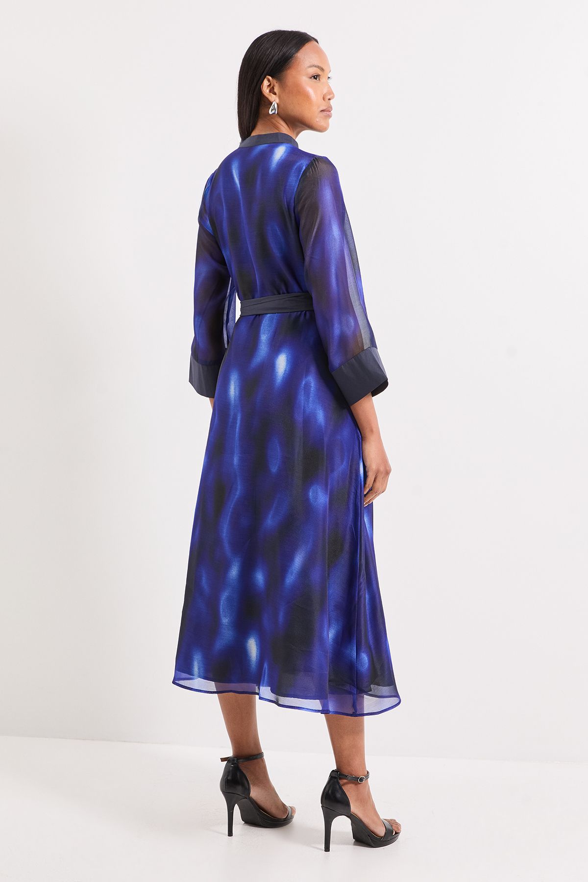 Principles Blue Abstract Print Contrast Detail Shirt Dress Blue image 3