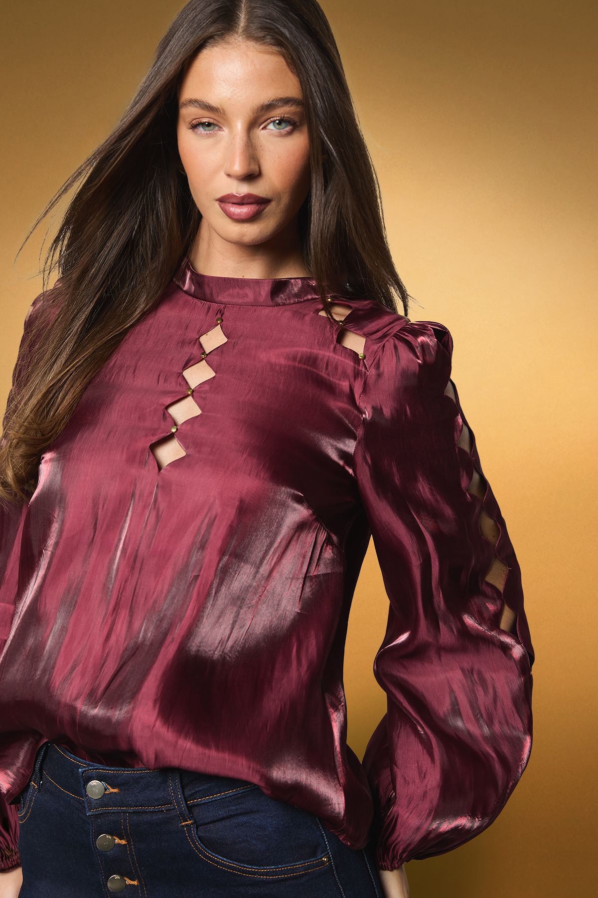 Coast Long Sleeve Cut Work Blouse Red image 2