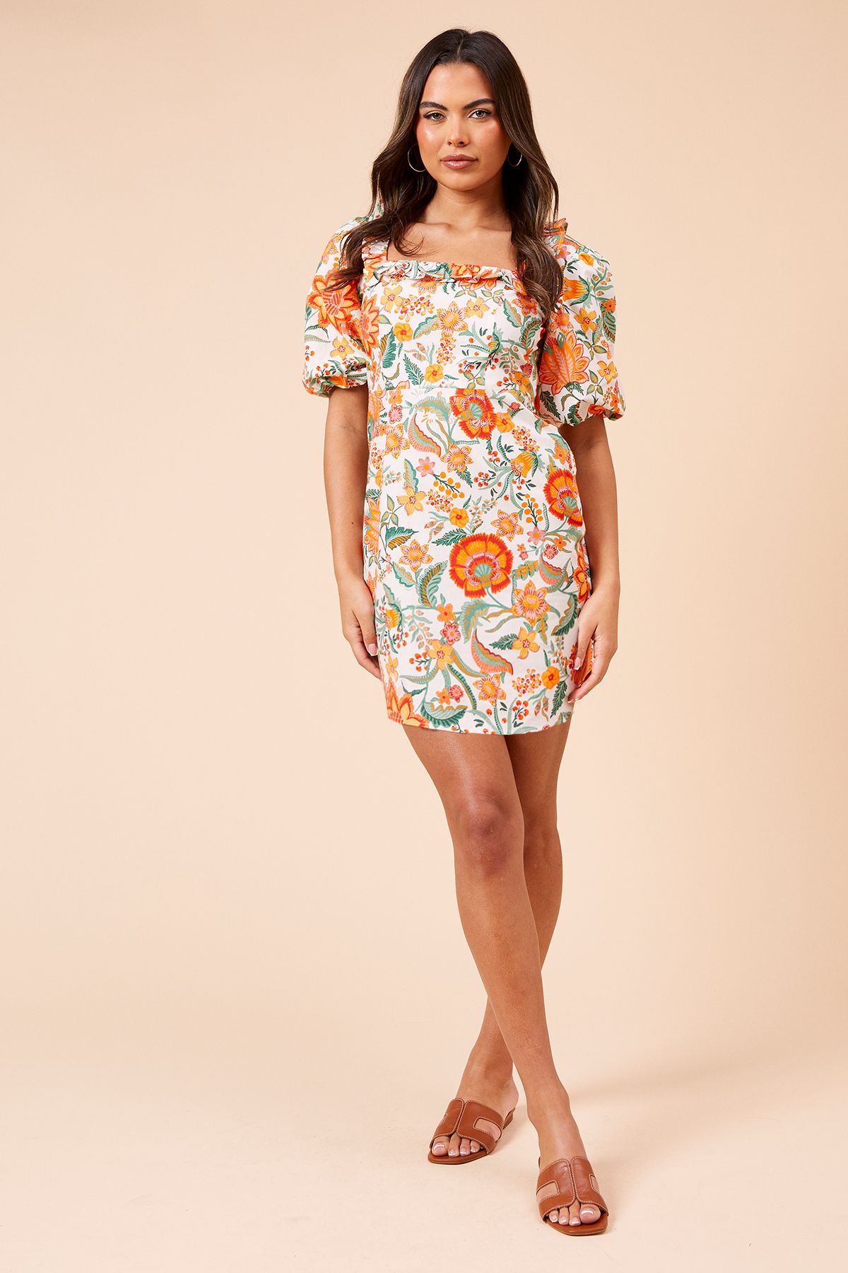 Dorothy Perkins Floral Frill Front Tie Back Mini Dress Floral image 2