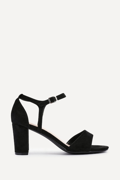 Linzi Abby Black Faux Suede Closed Back Block Heel Sandal