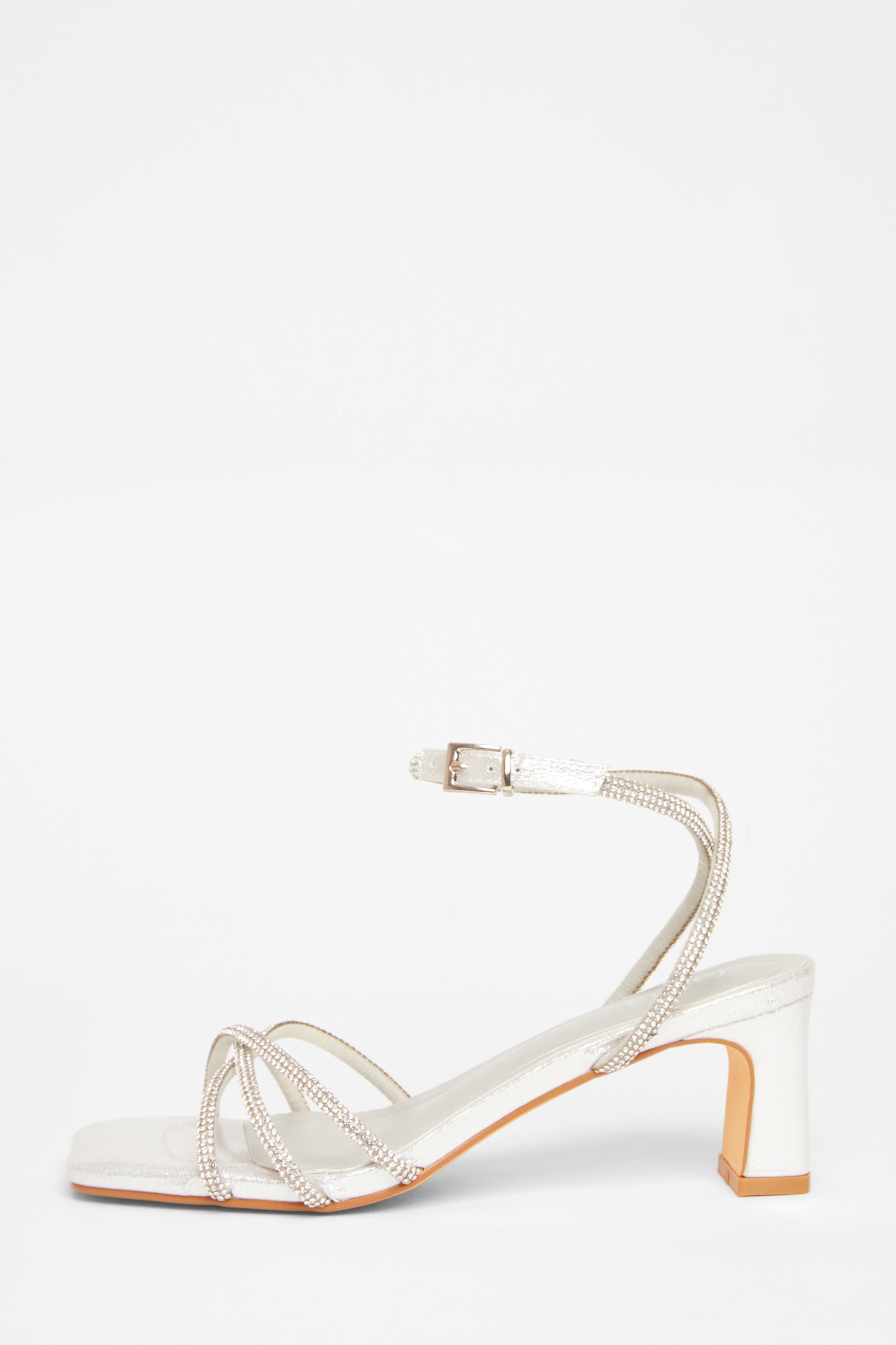 Quiz Silver Diamante Strap Block Heels image 3